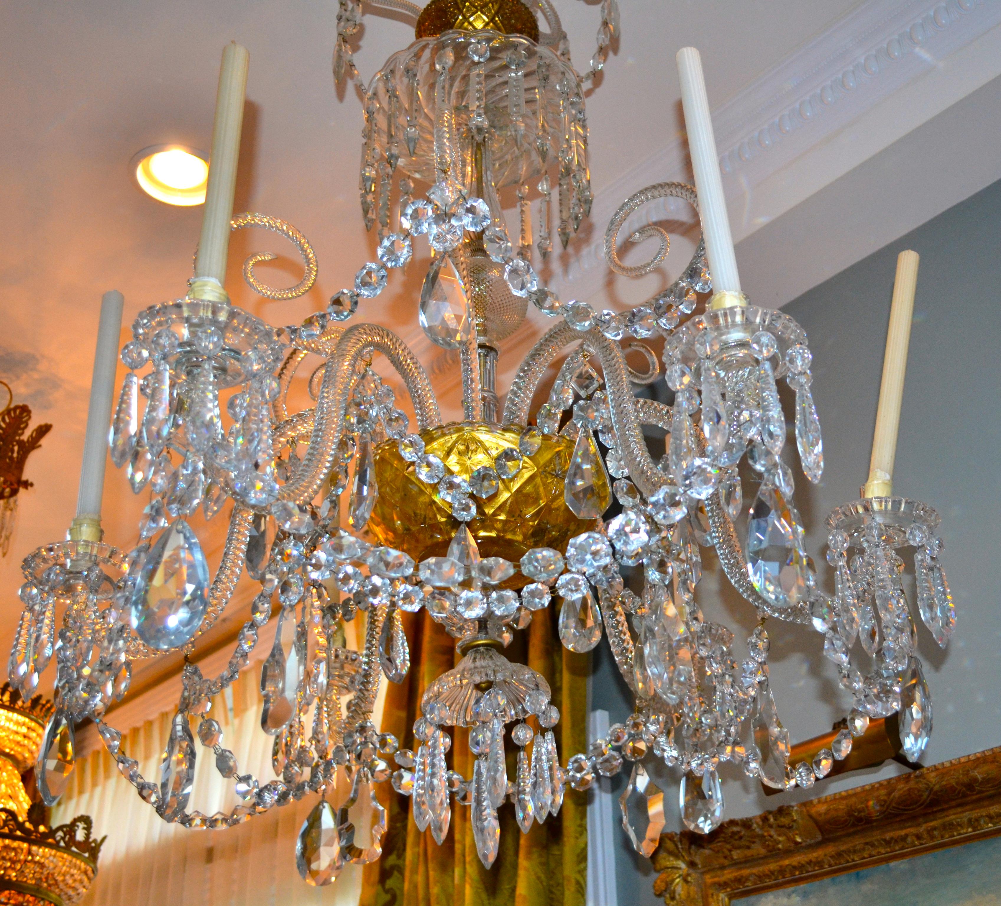 Rare Original 19 Century Six-Arm Cut Crystal Baccarat Chandelier In Good Condition For Sale In Vancouver, British Columbia