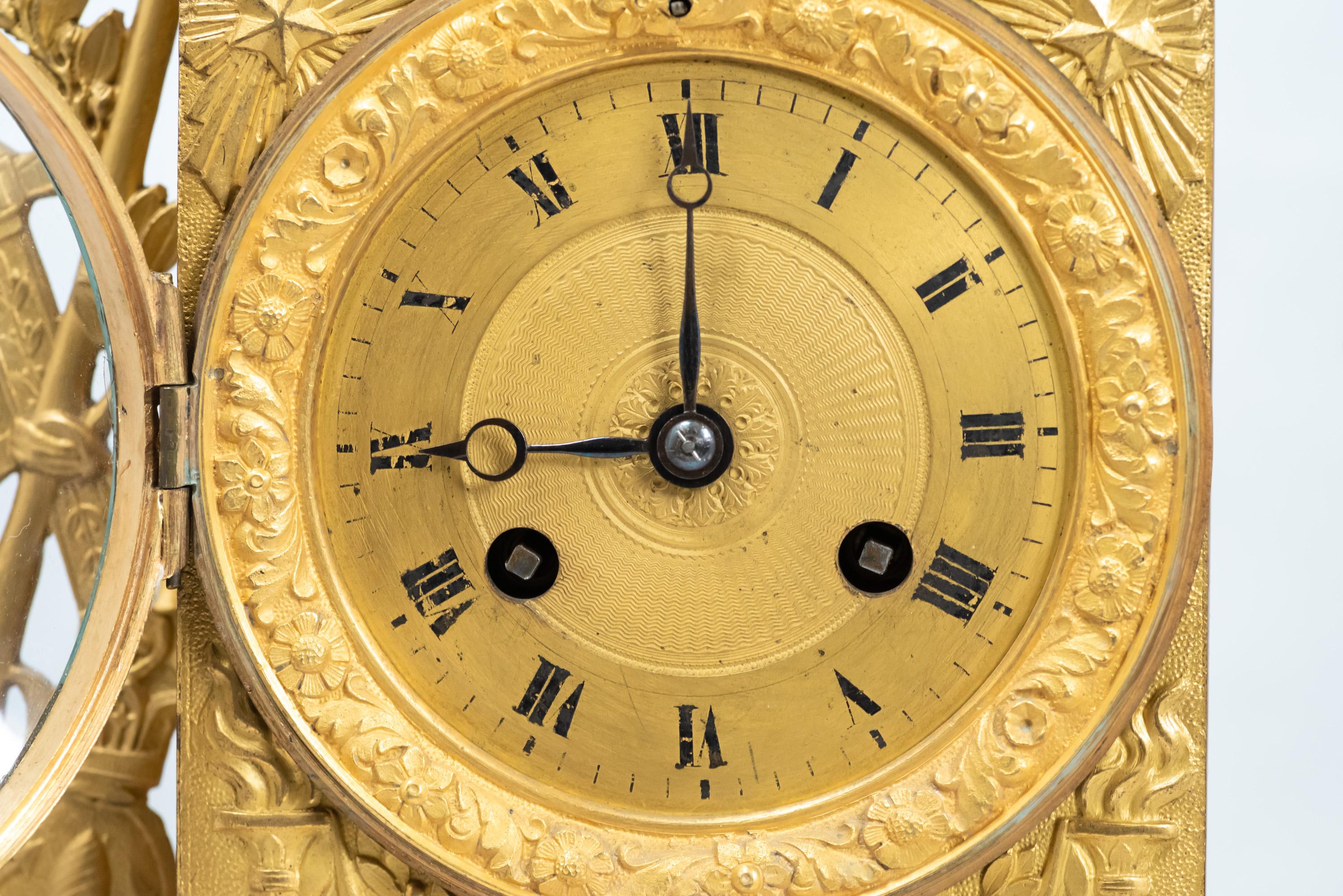 A Standing Figure French Restauration Era Fire-Gilt Clock For Sale 5