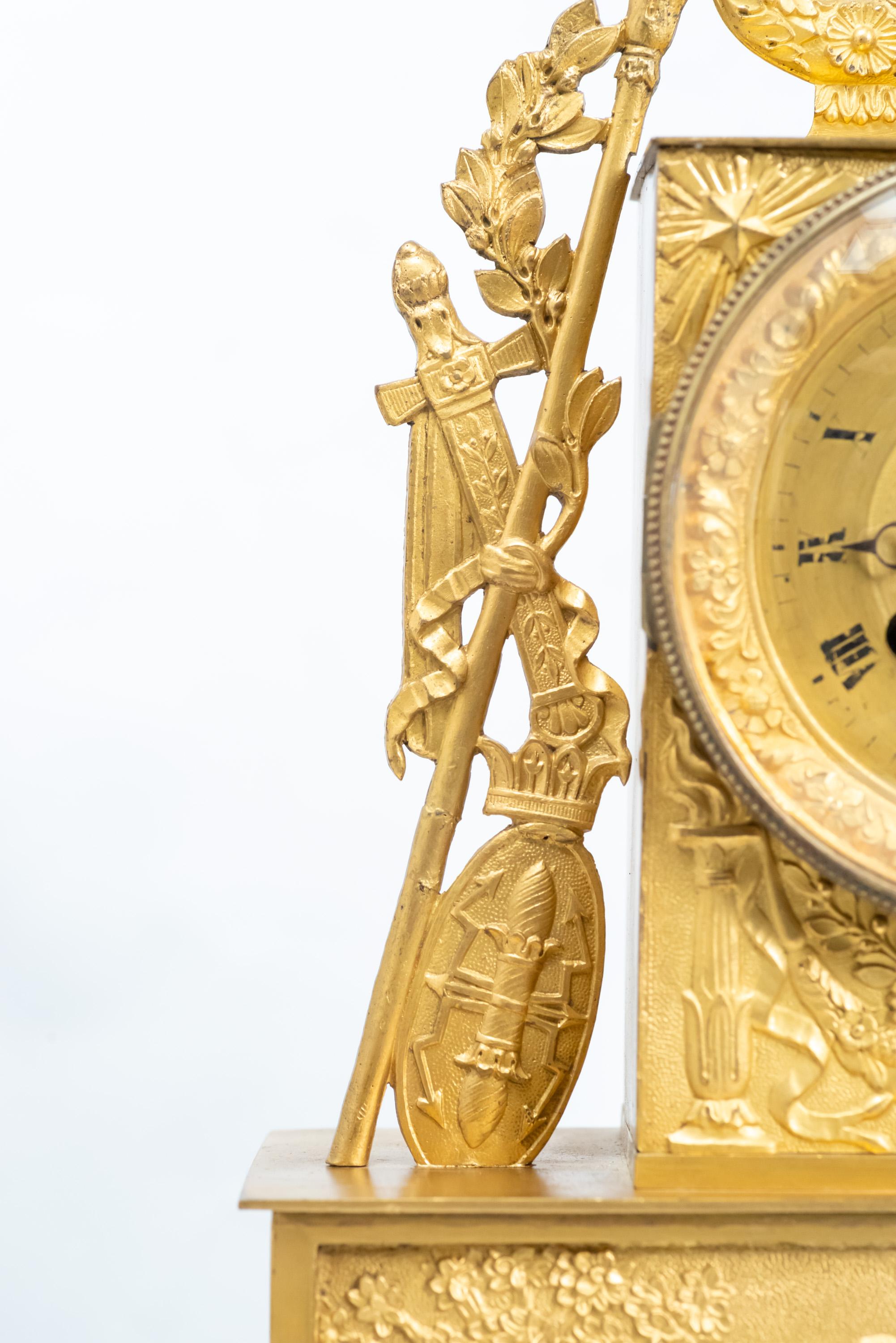 A Standing Figure French Restauration Era Fire-Gilt Clock For Sale 8