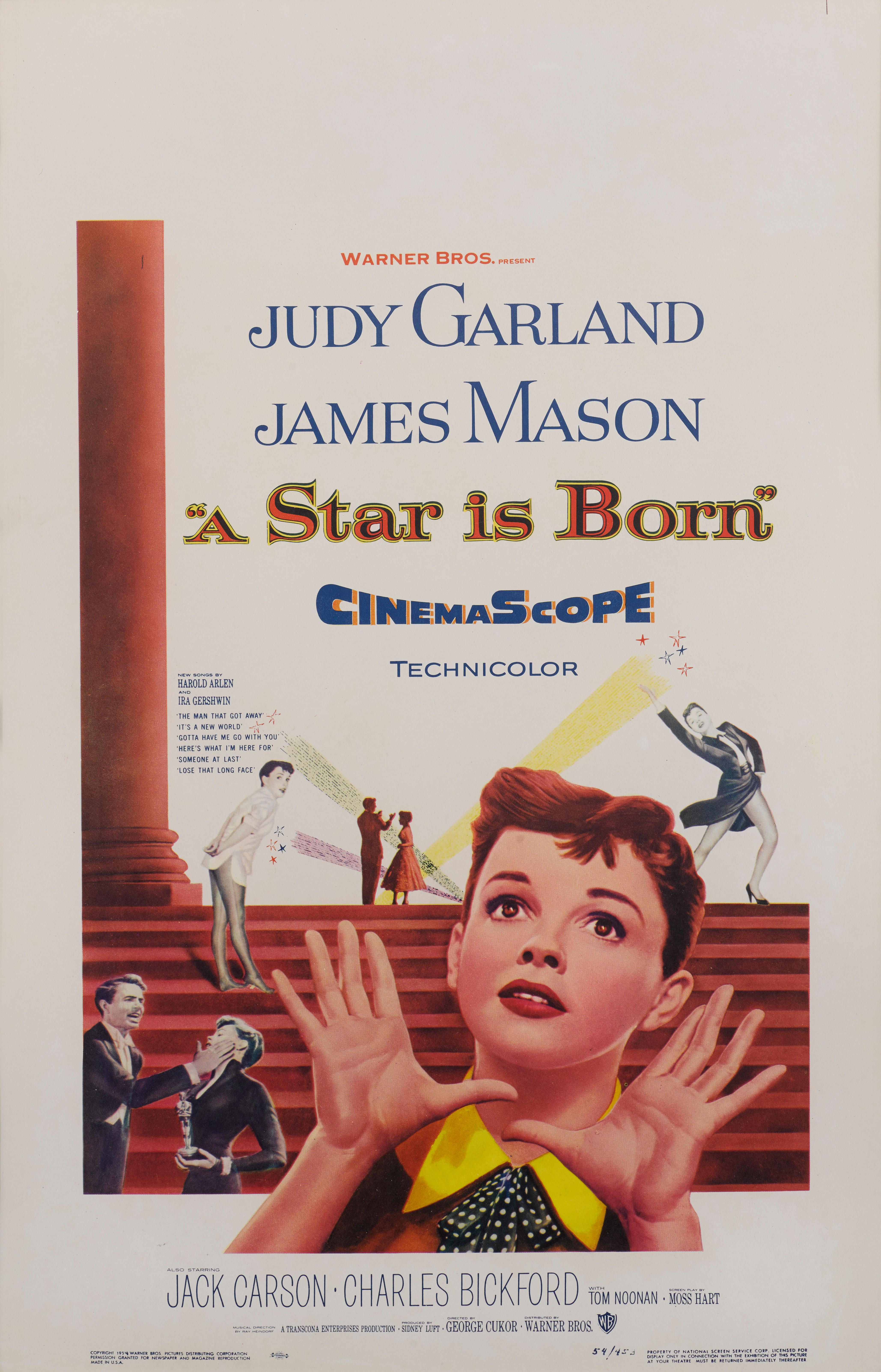 Original US movie poster for the 1954 drama, musical film A Star is Born. This film starred Judy Garland and James Mason and directed by George Cukor.
This poster is unfolded and conservation paper backed and conservation framed with UV plexiglass