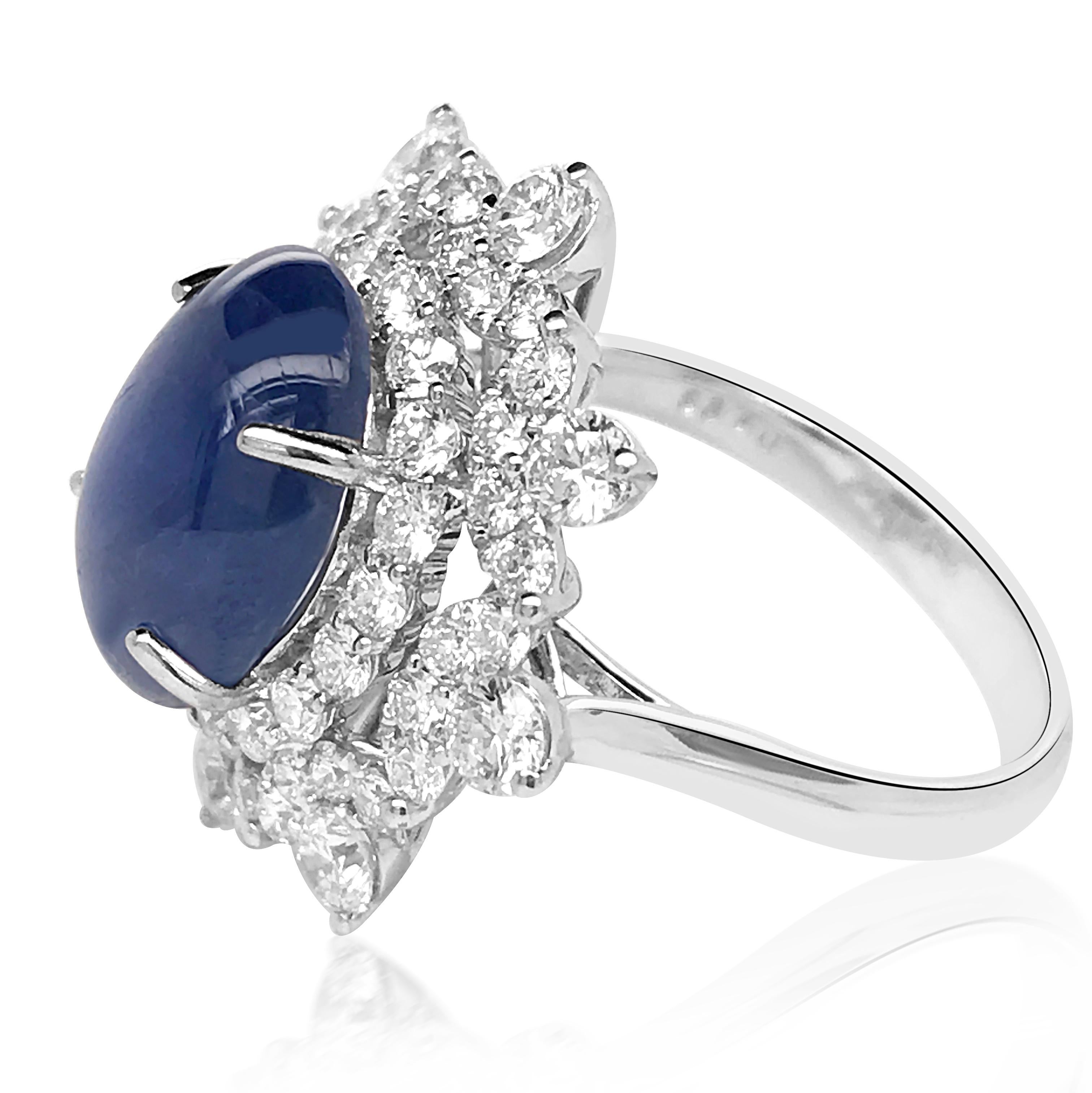 Round Cut Star Sapphire and Diamond Ring