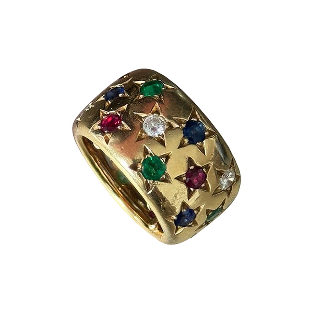 Sternförmiges breites Band mit mehreren Edelsteinen und Diamanten, von Cartier, Frankreich