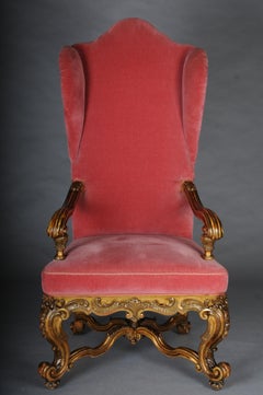 A stately Baroque throne chair, gilded, circa 1870s