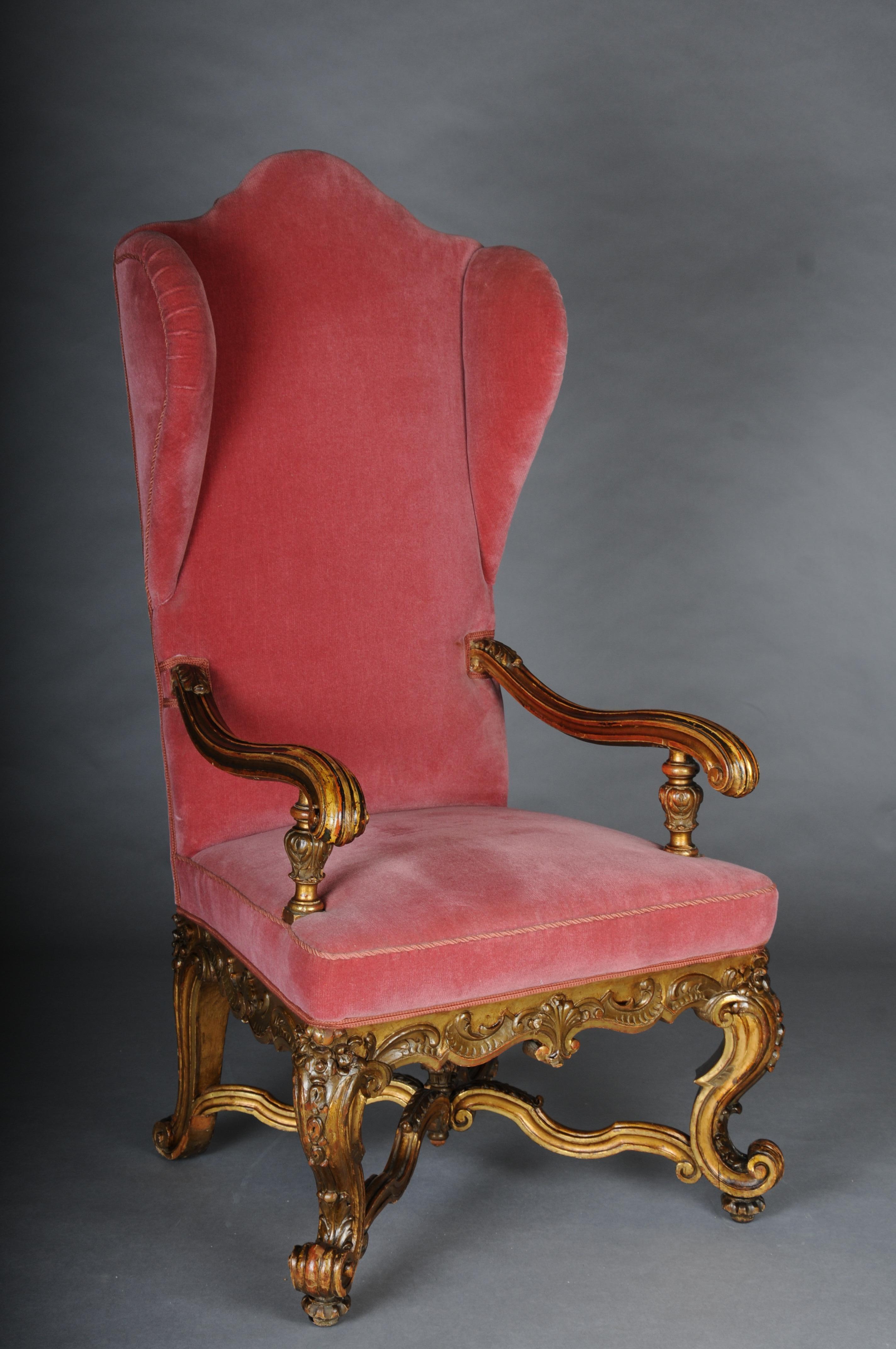 Velours Un imposant fauteuil baroque, doré, vers 1870 en vente