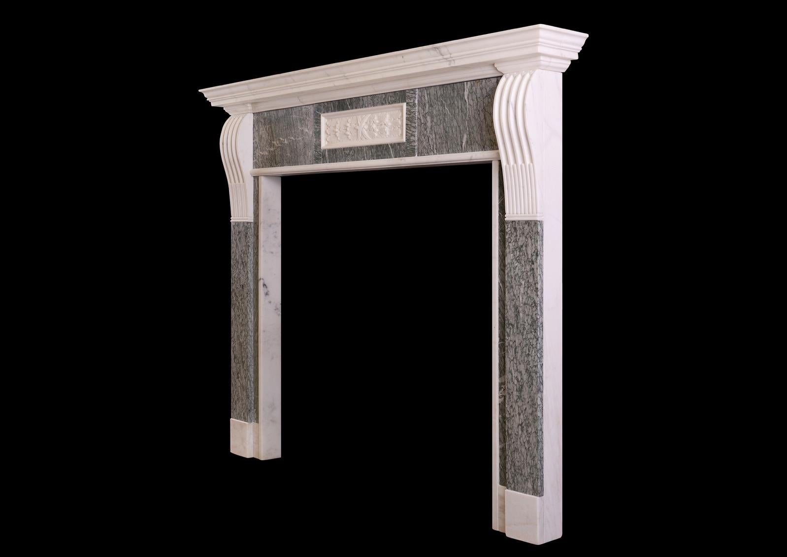 Georgian Statuary & Vert d'Estours Green Marble Fireplace For Sale