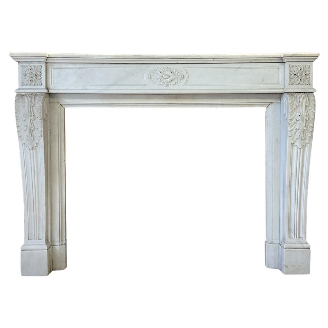 A Statuary White Marble Louis XVI Fireplace Mantel