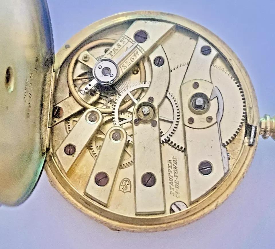 Women's or Men's A Stauffer Cx. de Fond Antique 18ct Gold Pocket Watch, Key wind For Sale