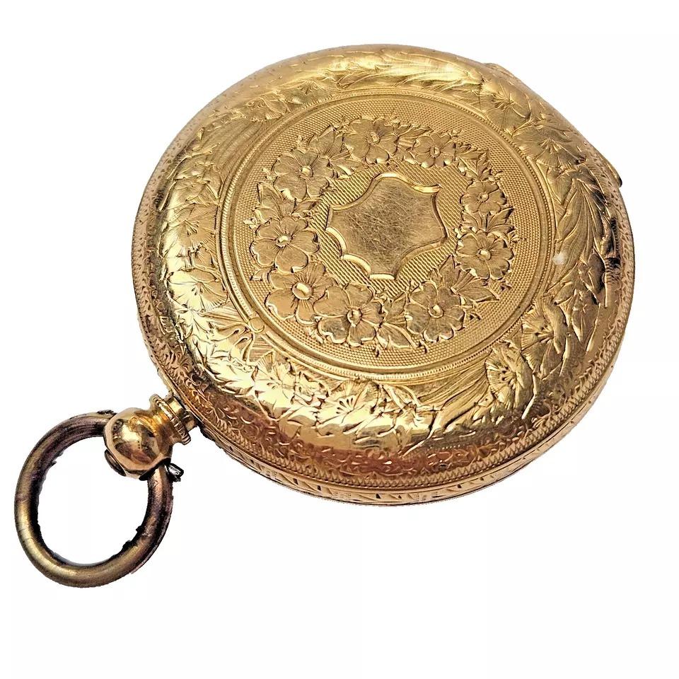 A Stauffer Cx. de Fond Antique 18ct Gold Pocket Watch, Key wind For Sale 3