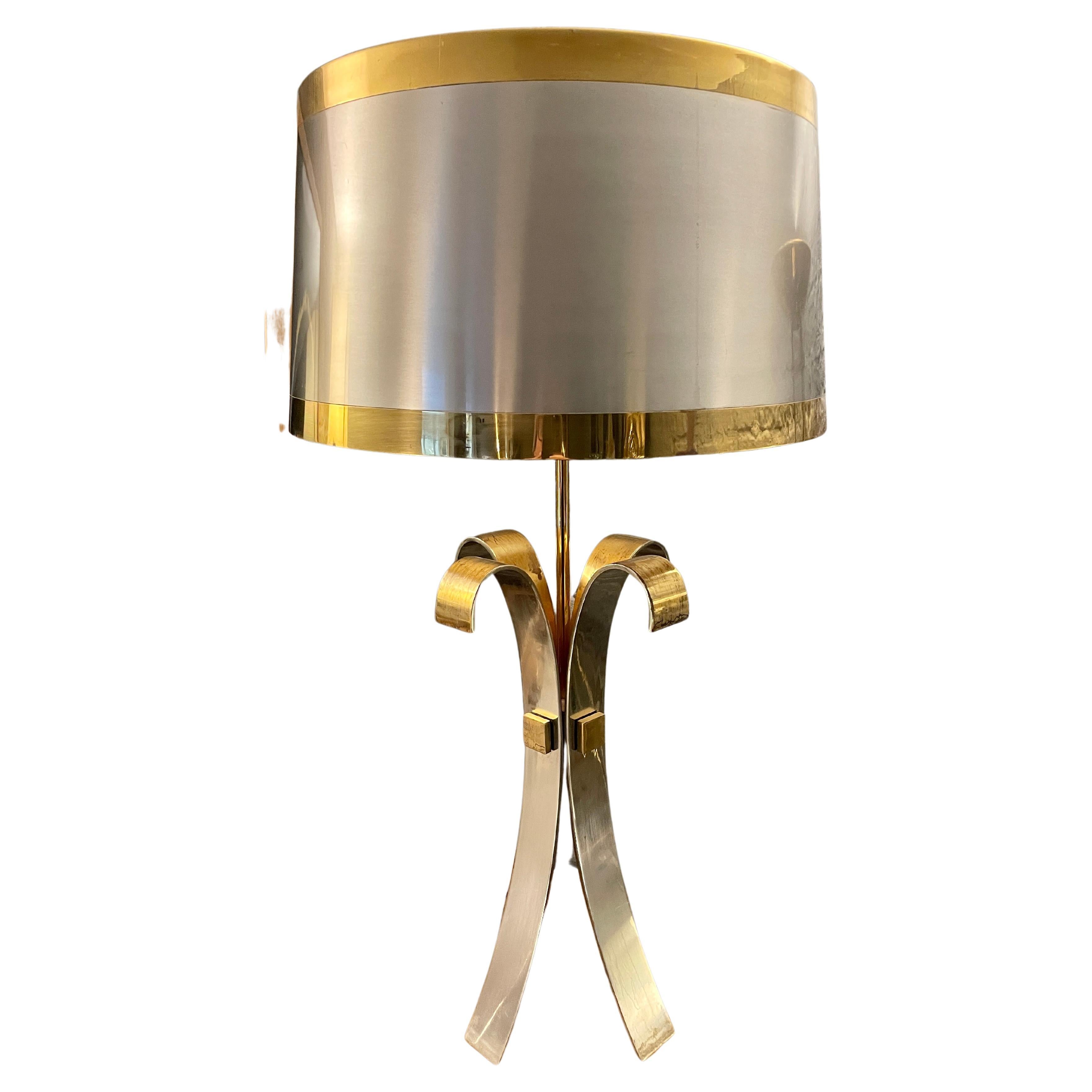 A Steel and Brass "Corolle"  Table Lamp By Maison Charles  For Sale