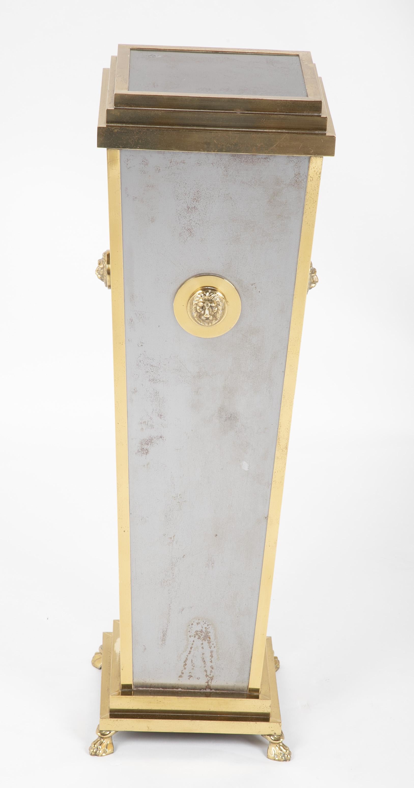 Modern Steel and Brass Pedestal in the Manner of Maison Jansen For Sale