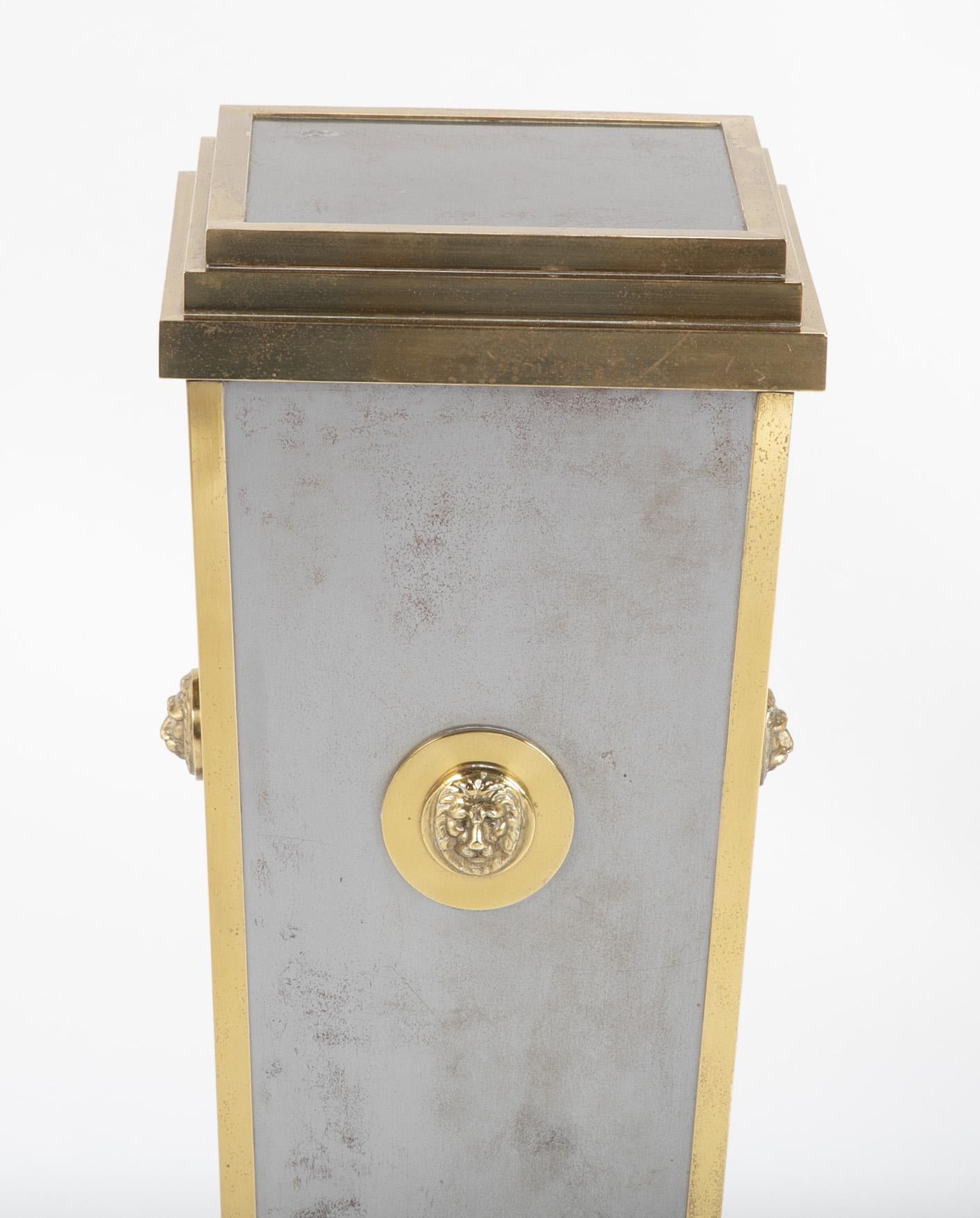 Italian Steel and Brass Pedestal in the Manner of Maison Jansen For Sale
