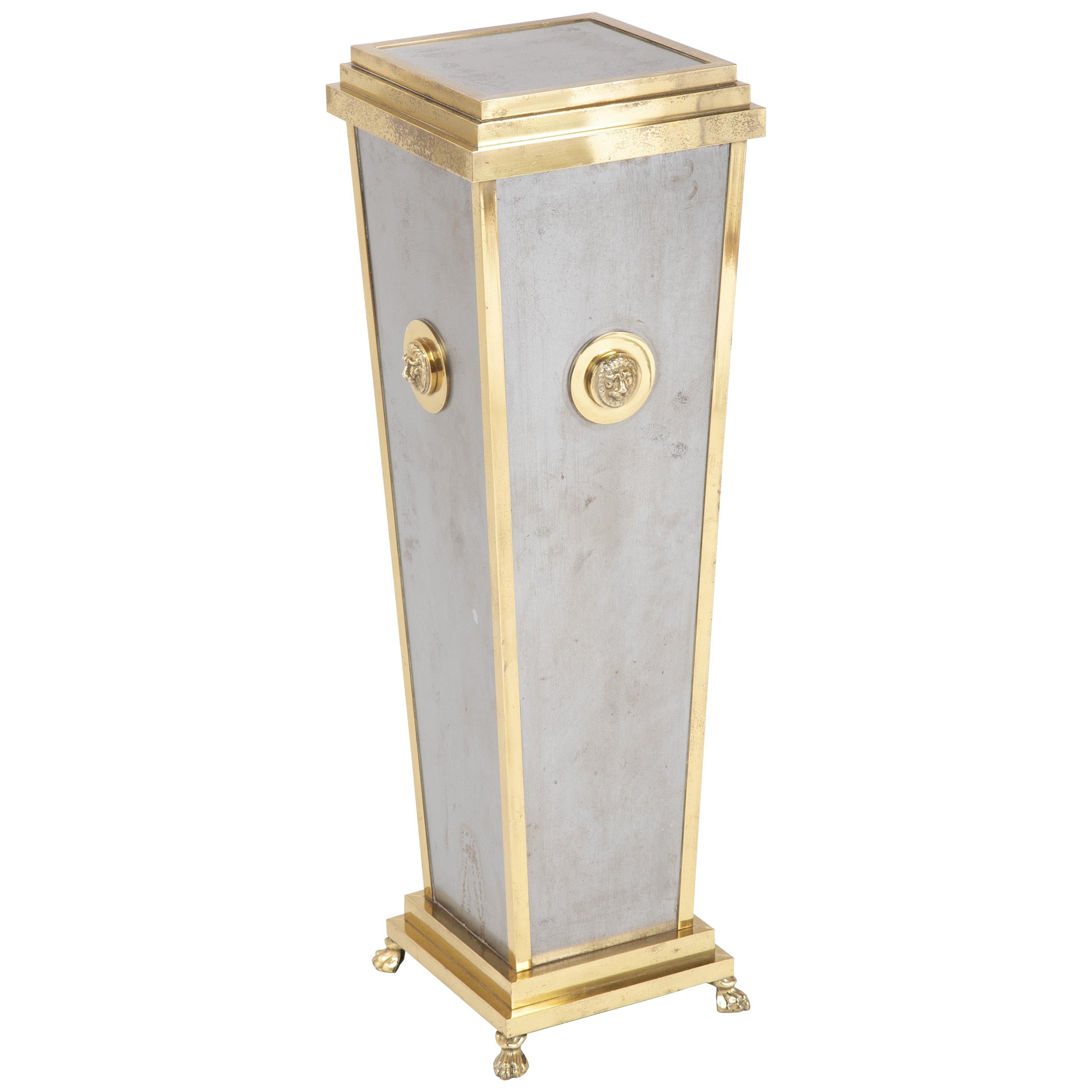 Steel and Brass Pedestal in the Manner of Maison Jansen For Sale