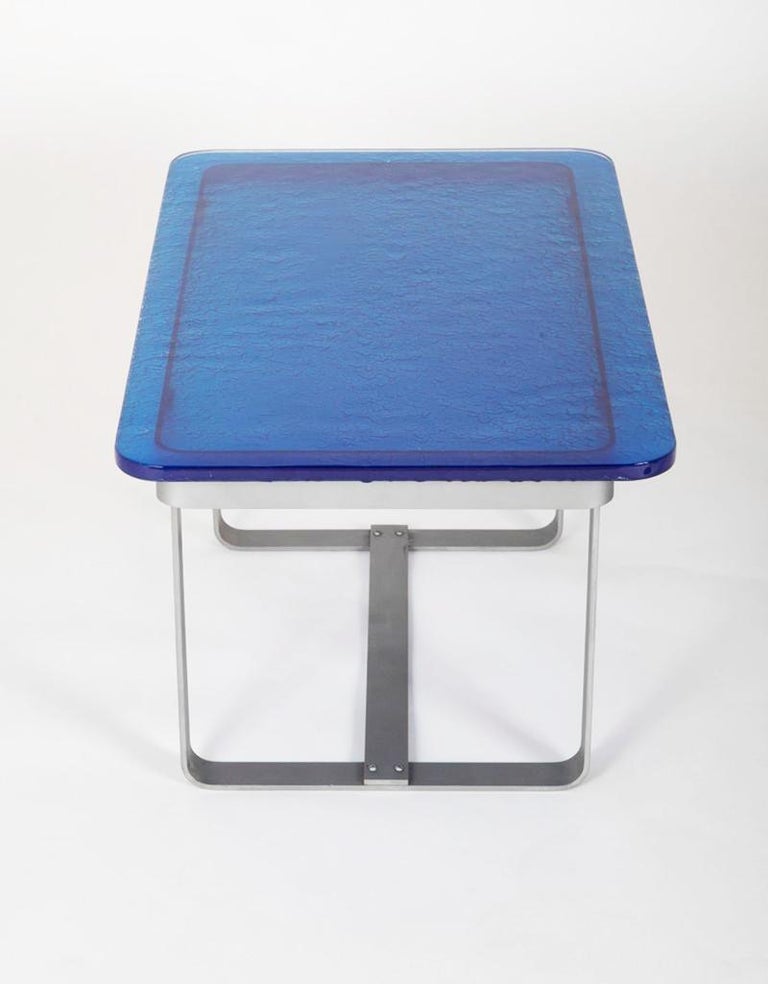Steel and Custom Colored Glass Top in the Manner of Louis Sognot For Sale at 1stDibs