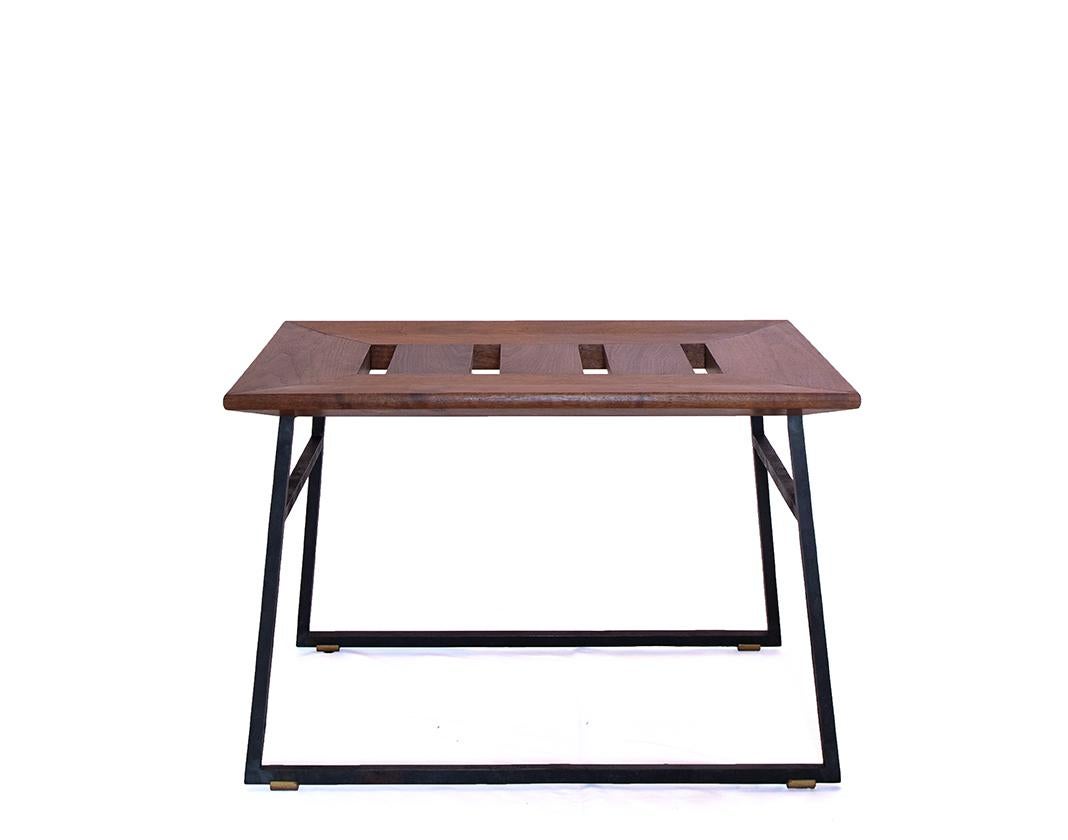 British A steel and walnut occasional stool designed by Chester Jones For Sale