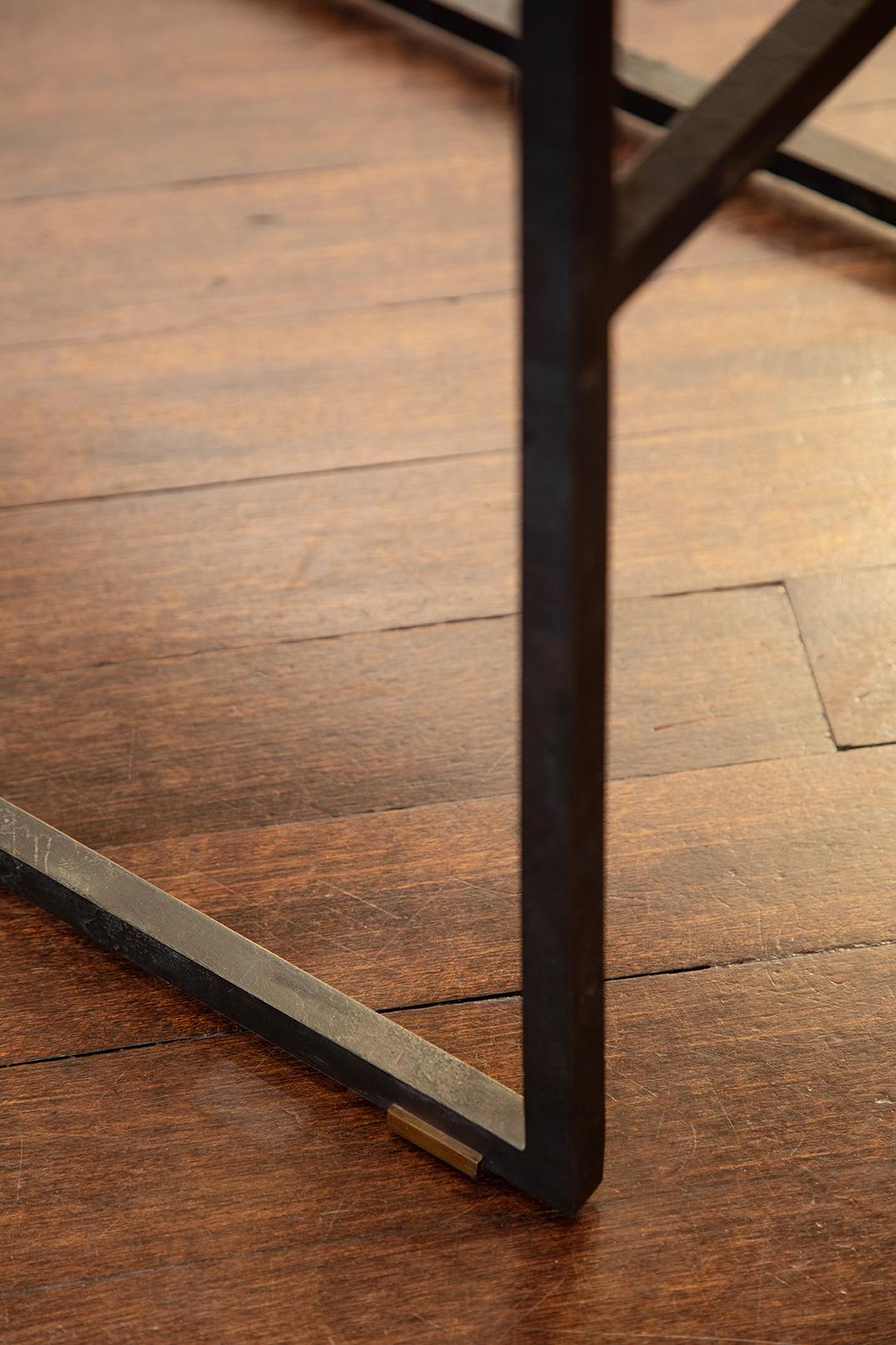 Patinated A steel and walnut occasional stool designed by Chester Jones For Sale