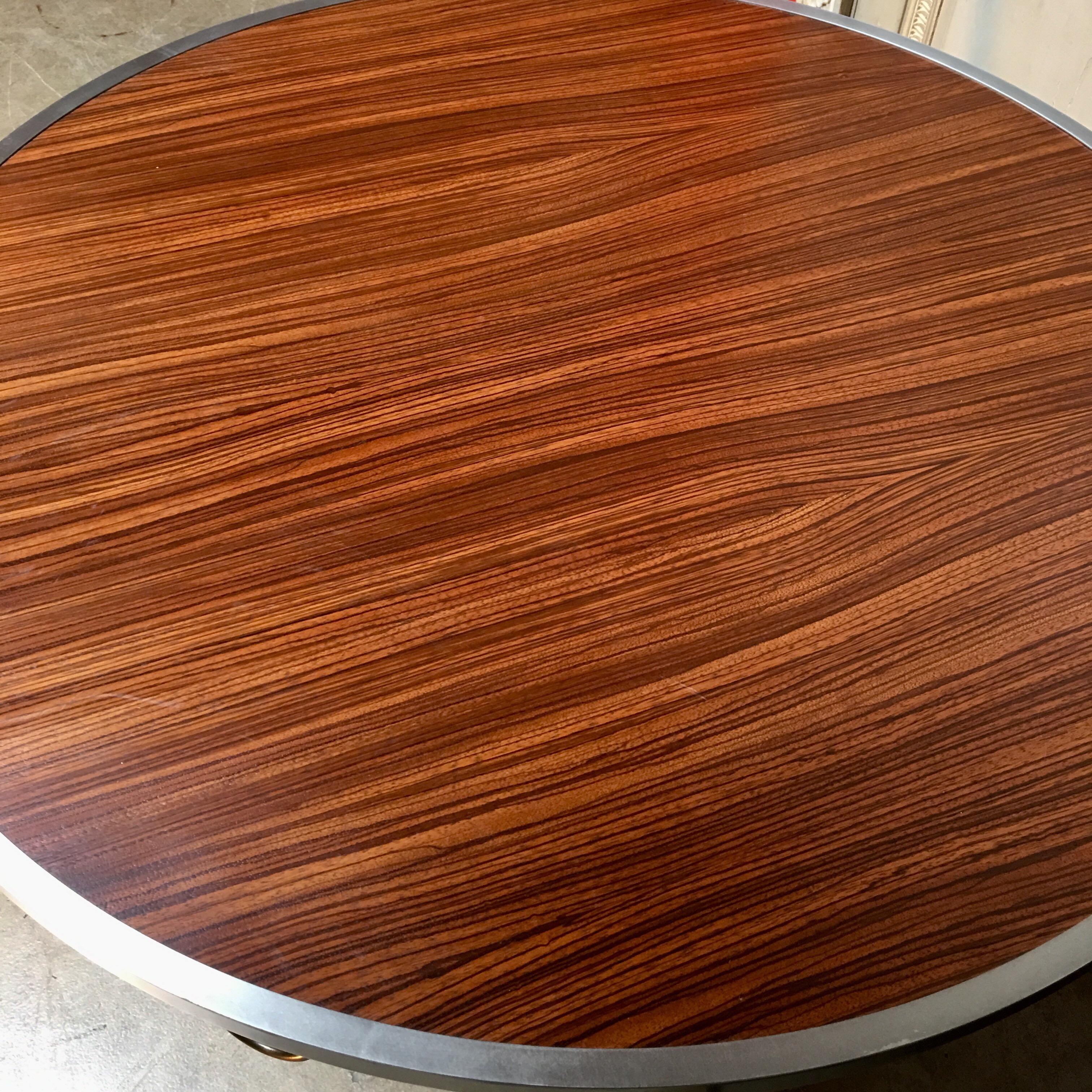 Contemporary Zebra Wood Dining / Game / Center Table with Steel Frame For Sale 1