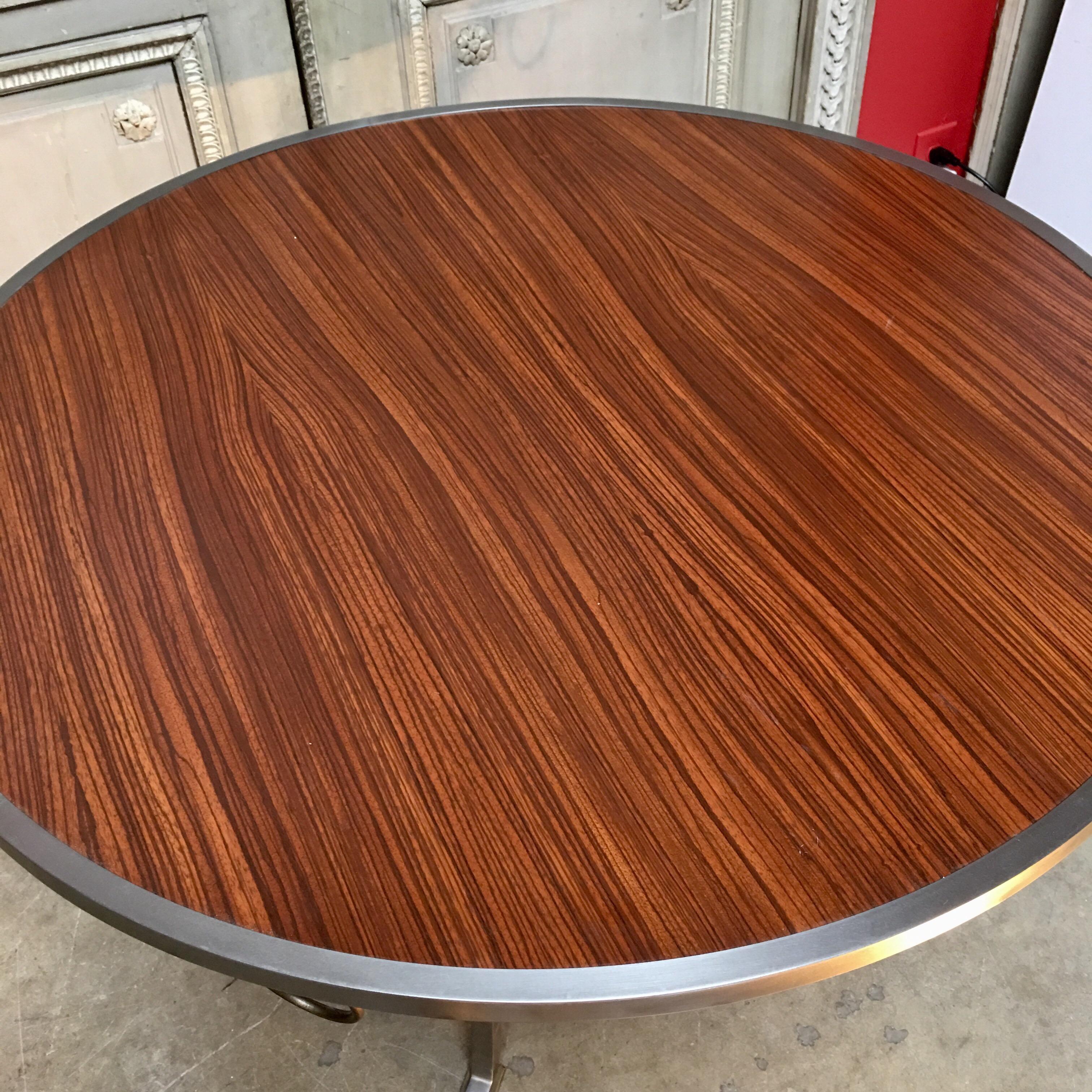 Contemporary Zebra Wood Dining / Game / Center Table with Steel Frame  In Good Condition For Sale In Dallas, TX