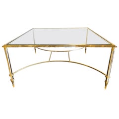 Steel and Brass Coffee Table Having a Beveled Glass Top Manner of Jansen
