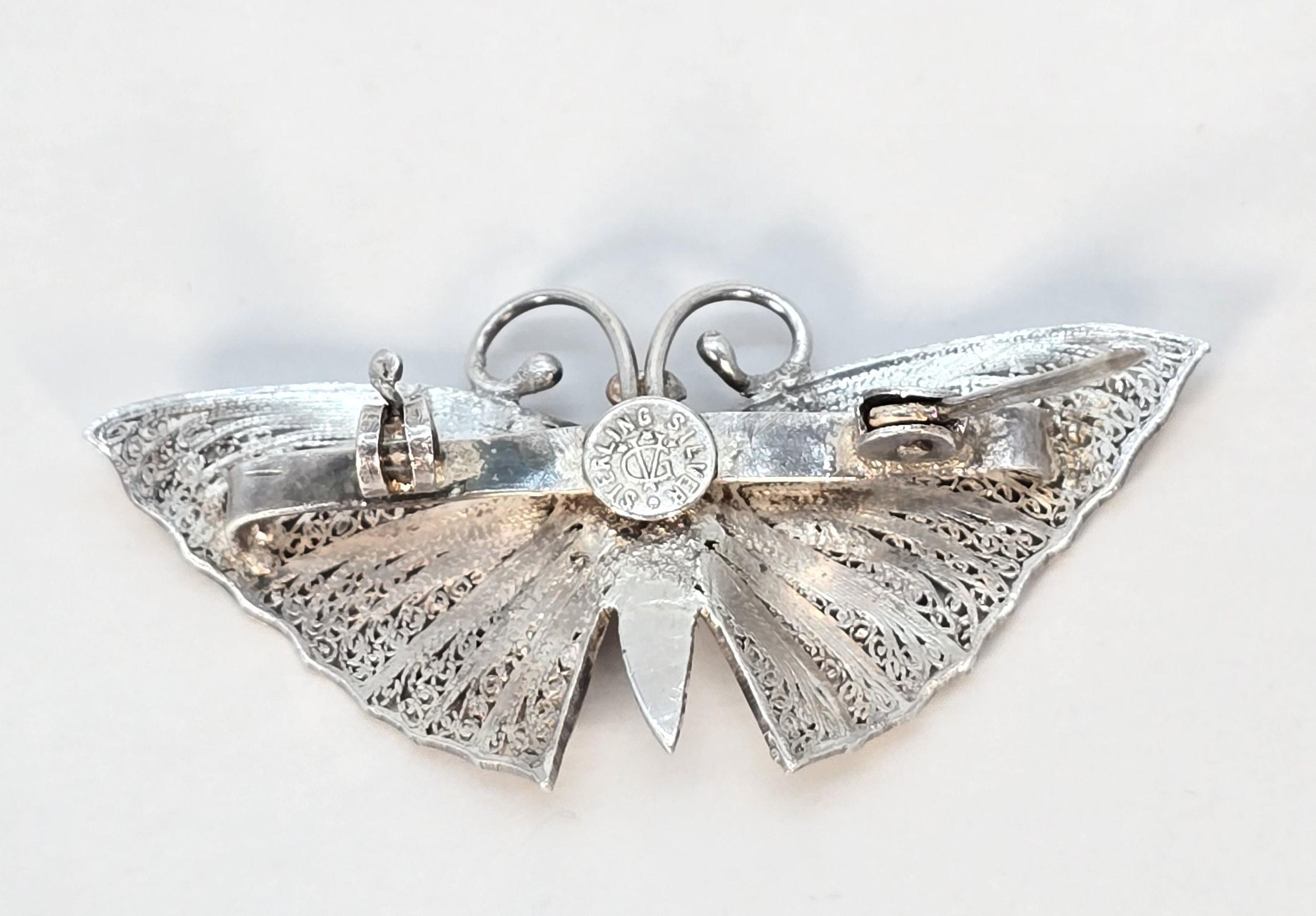 Spilla a farfalla in filigrana d'argento e smalto, Continentale, 1930 ca. in vendita 2