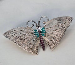 A sterling silver filigree and enamel butterfly brooch, Continental circa 1930