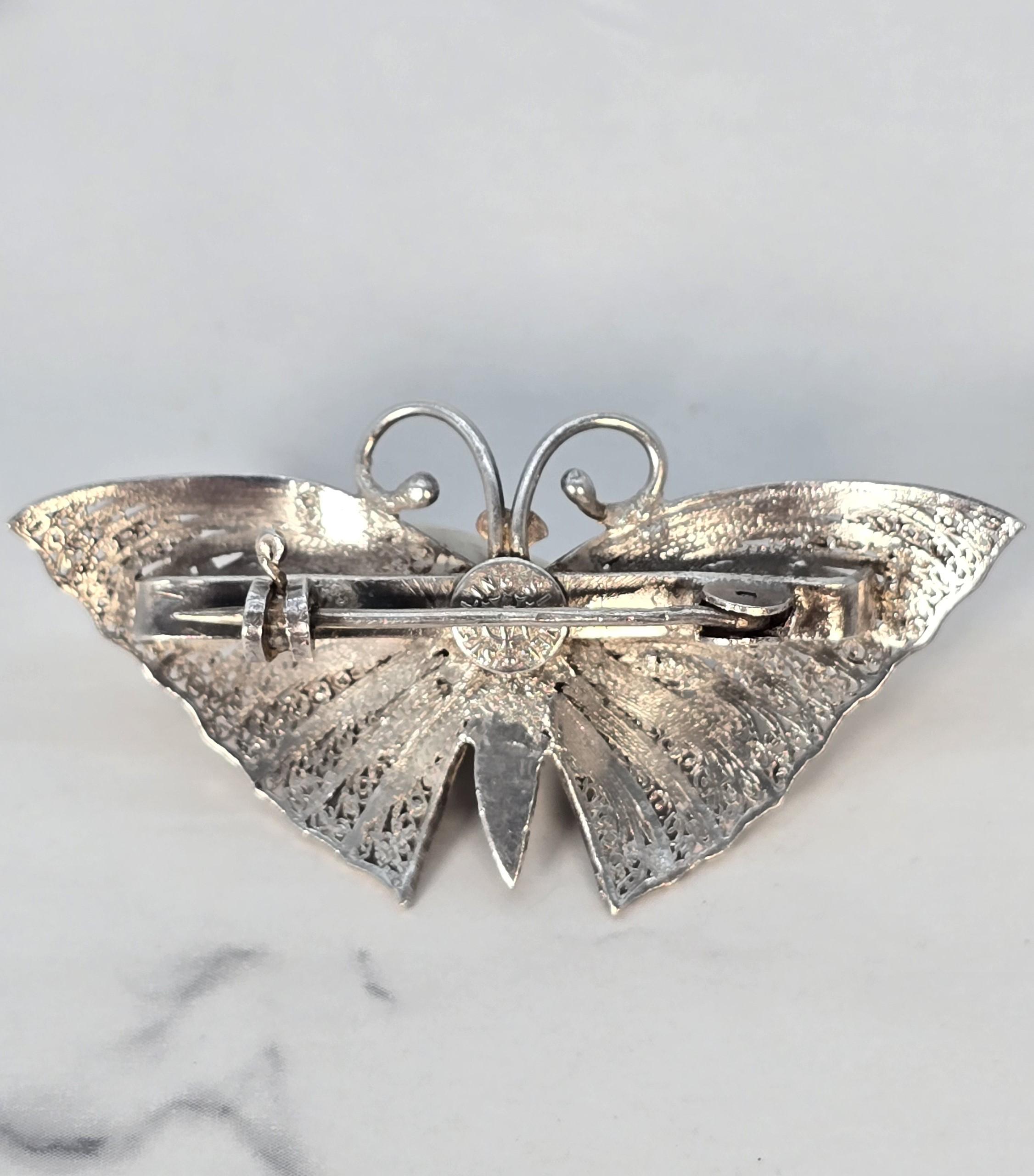 Spilla a farfalla in filigrana d'argento e smalto, Continentale, 1930 ca. in vendita 1