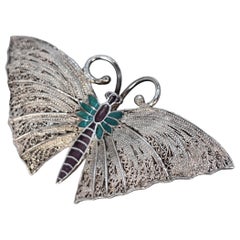 A sterling silver filigree and enamel butterfly brooch, Continental circa 1930