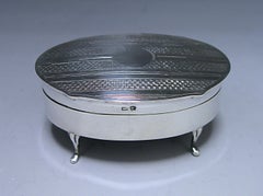 Sterling Silver George V Jewelry Box of Oval Shaped Form