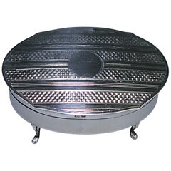 Antique Sterling Silver George V Jewelry Box of Oval Shaped Form