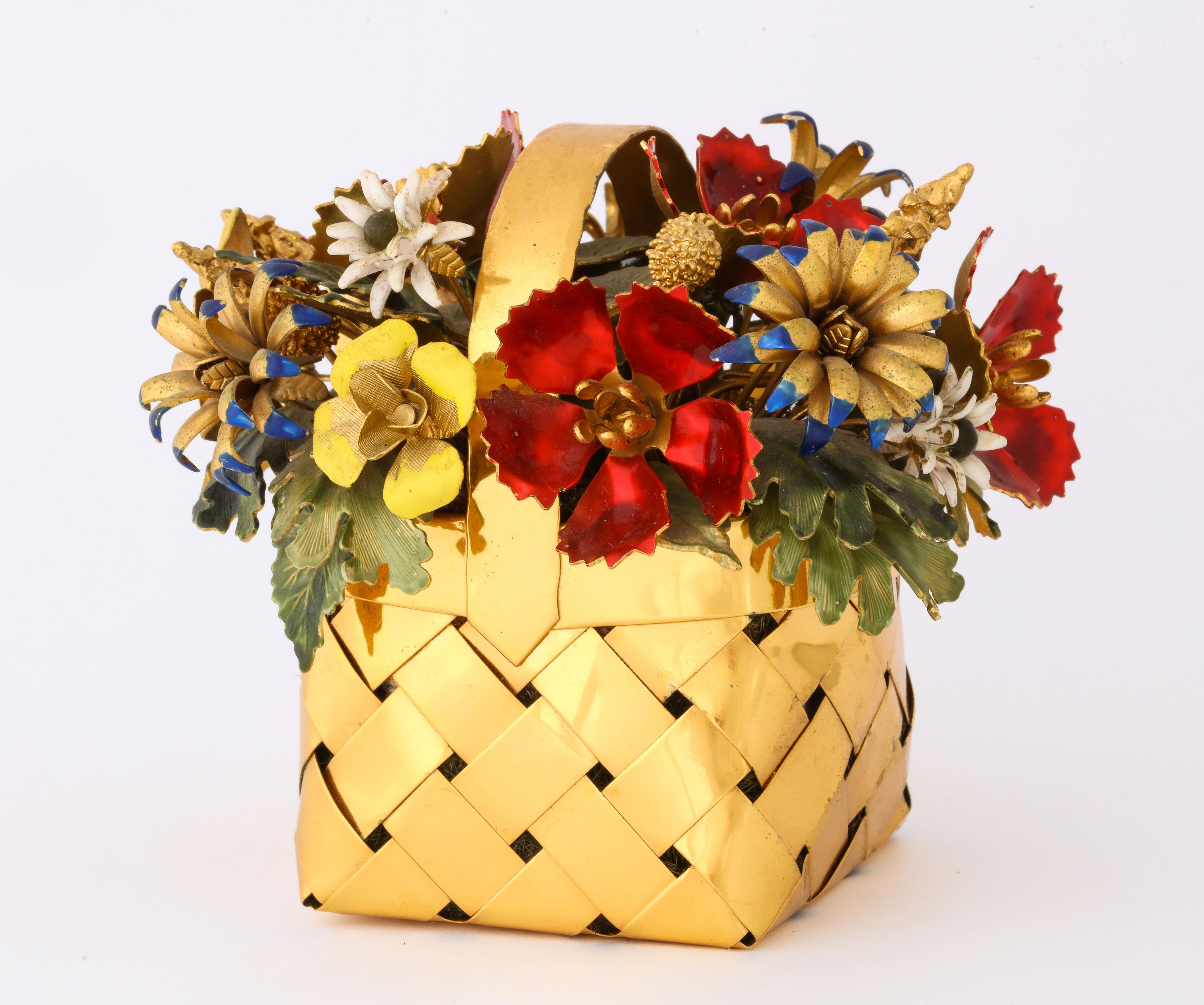 American Sterling Silver-Gilt and Enamel Table Ornament Basket by Cartier