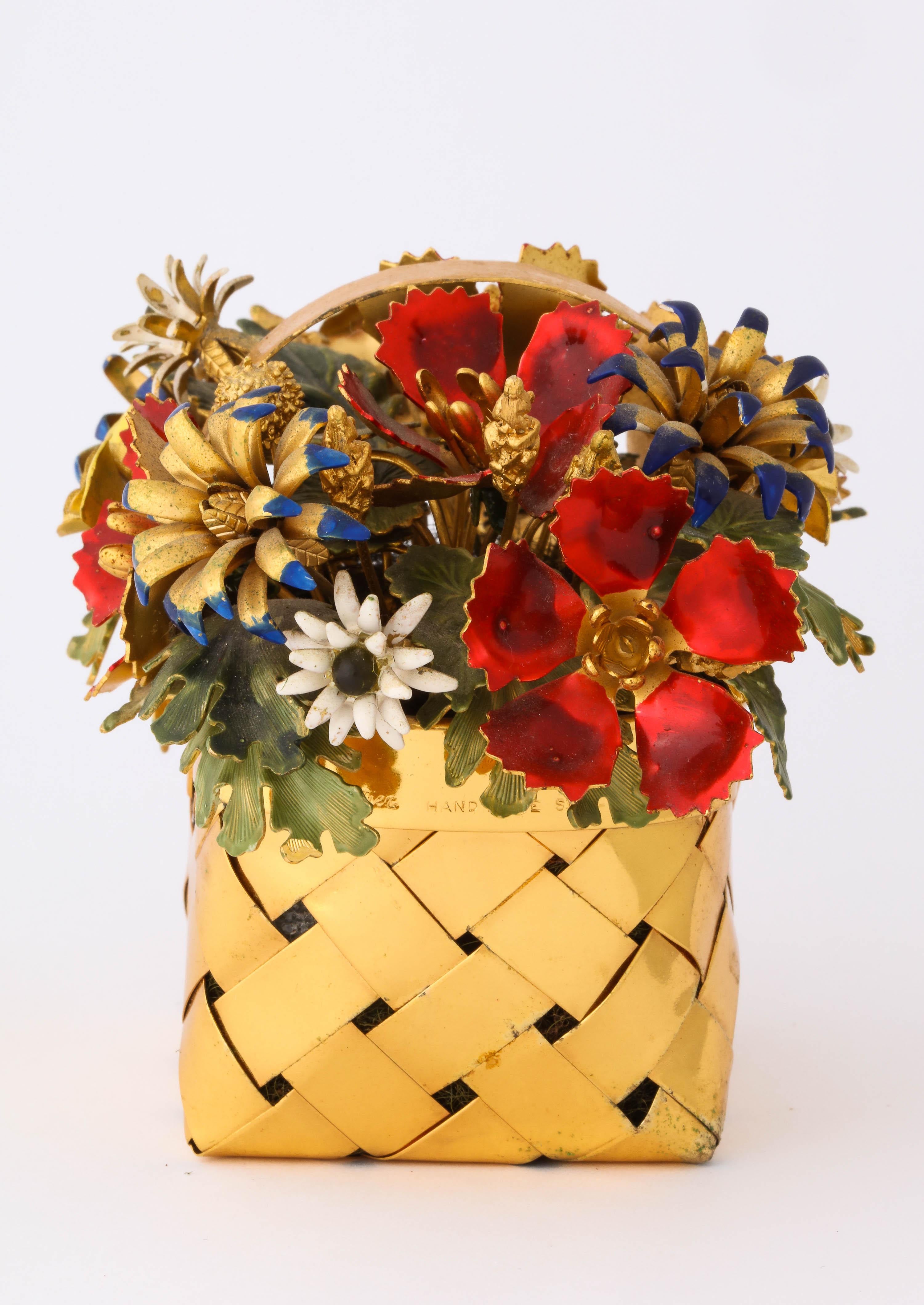 Sterling Silver-Gilt and Enamel Table Ornament Basket by Cartier In Excellent Condition In New York, NY