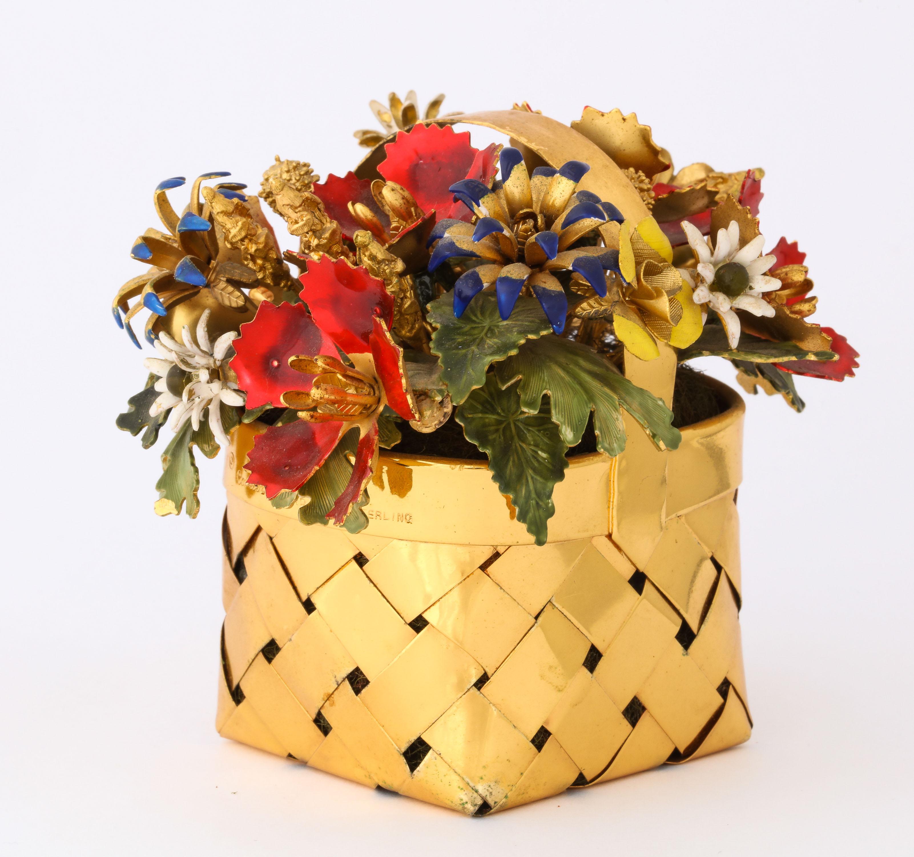 20th Century Sterling Silver-Gilt and Enamel Table Ornament Basket by Cartier