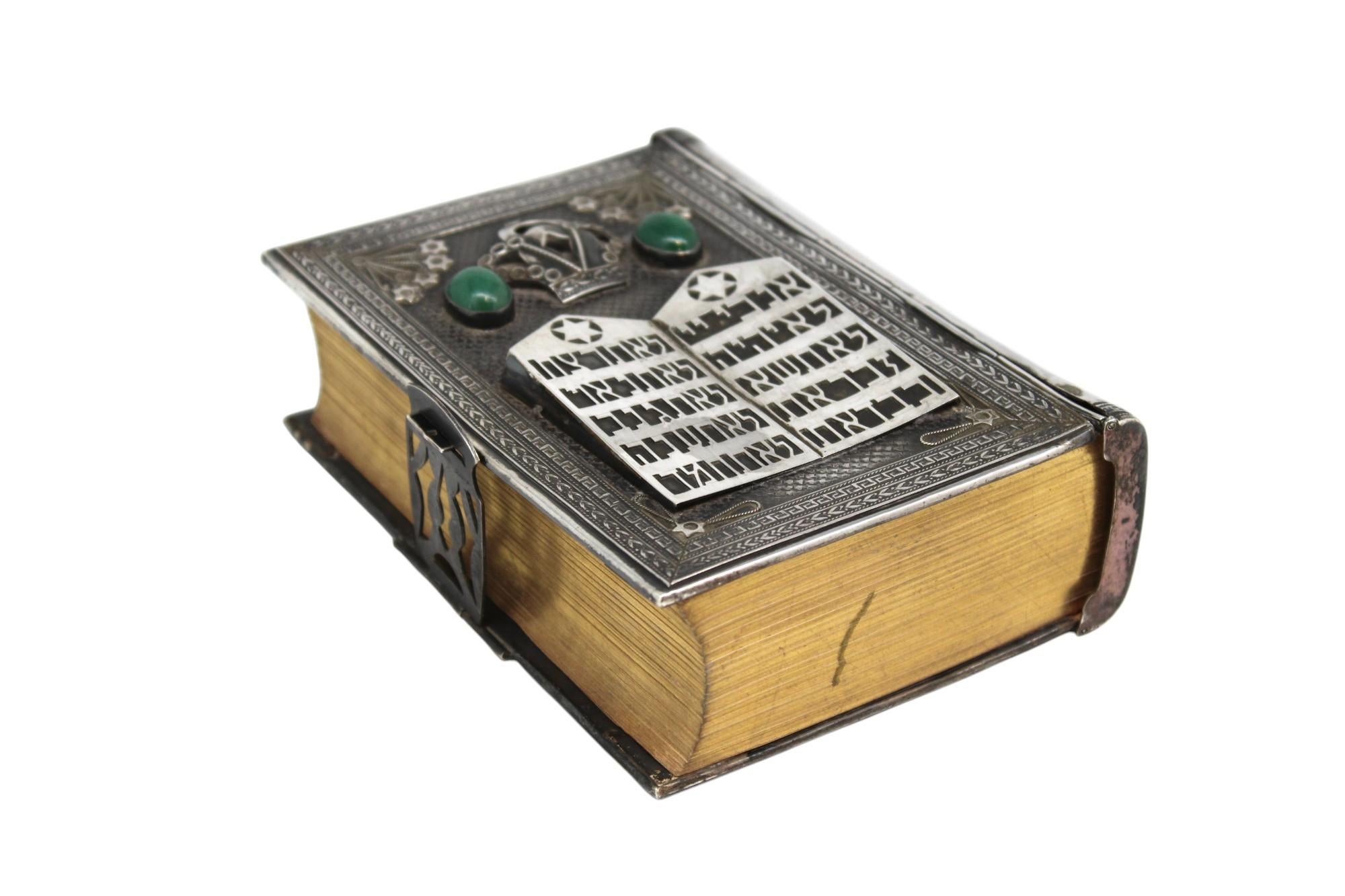 Argento 925 Rilegatura della Bibbia ebraica in argento Sterling di Dugma Israel C. 1950 in vendita