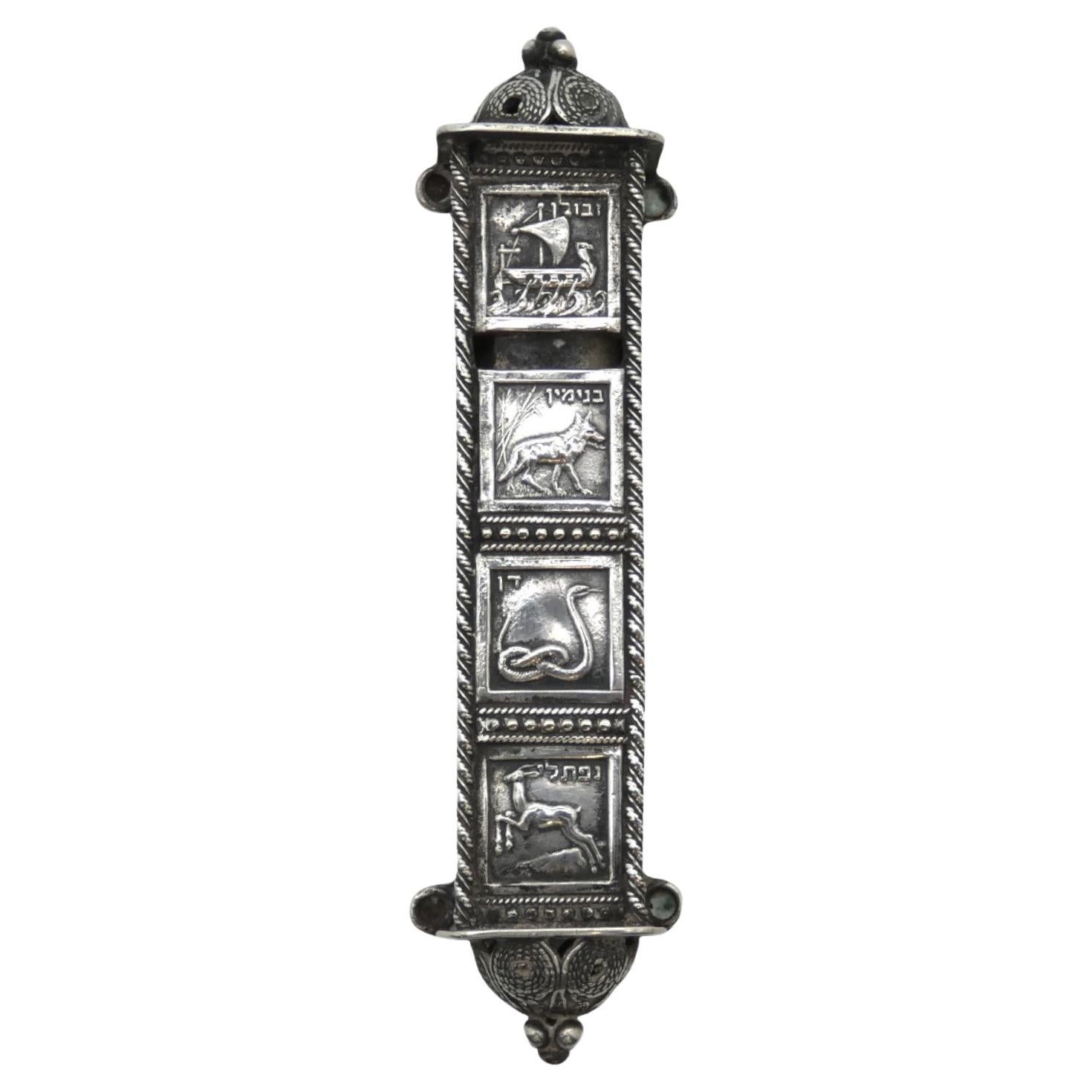 Estuche para mezuzá de plata de ley de Stanetzky, Israel, circa 1950