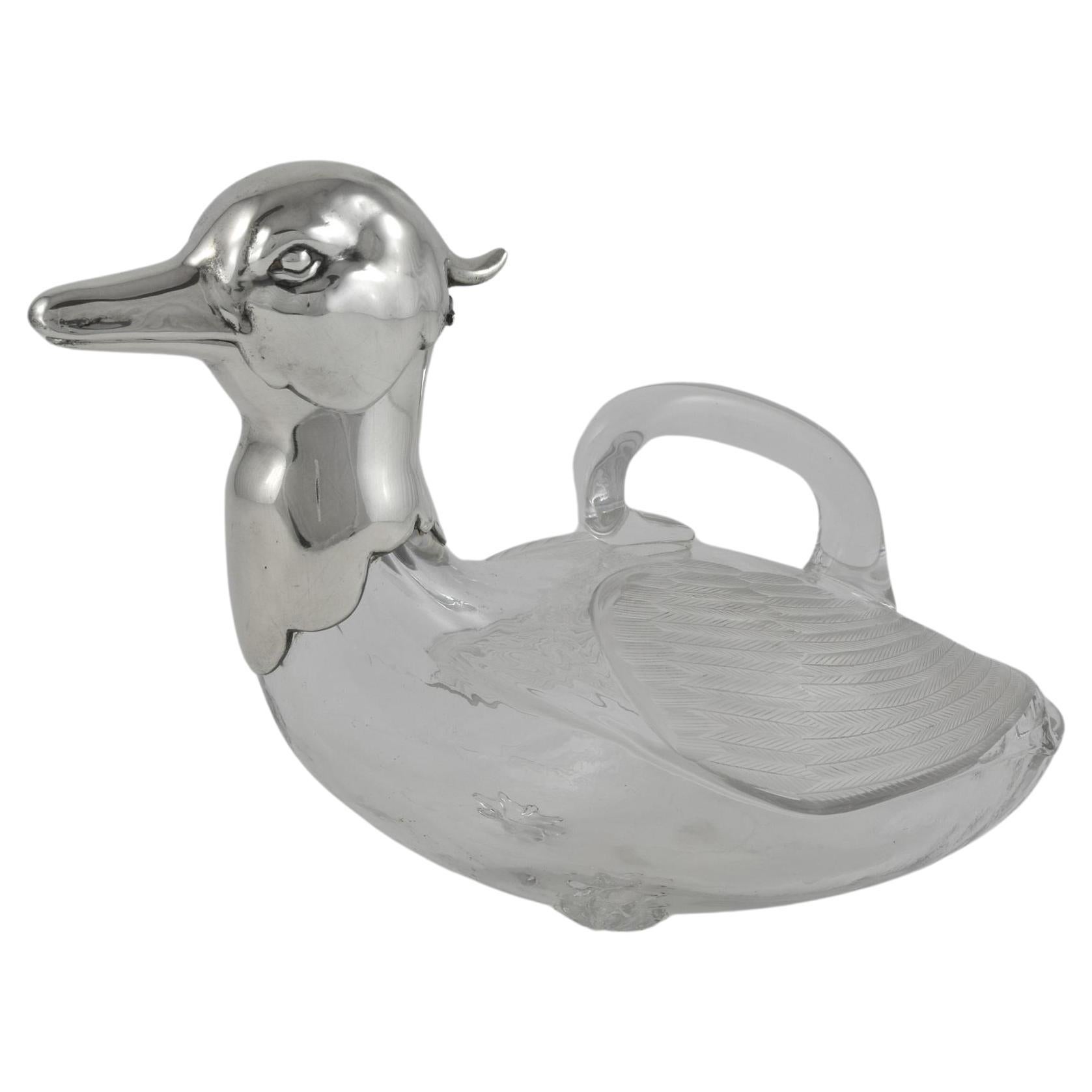 Jarra de clarete de plata de ley con forma de pato
