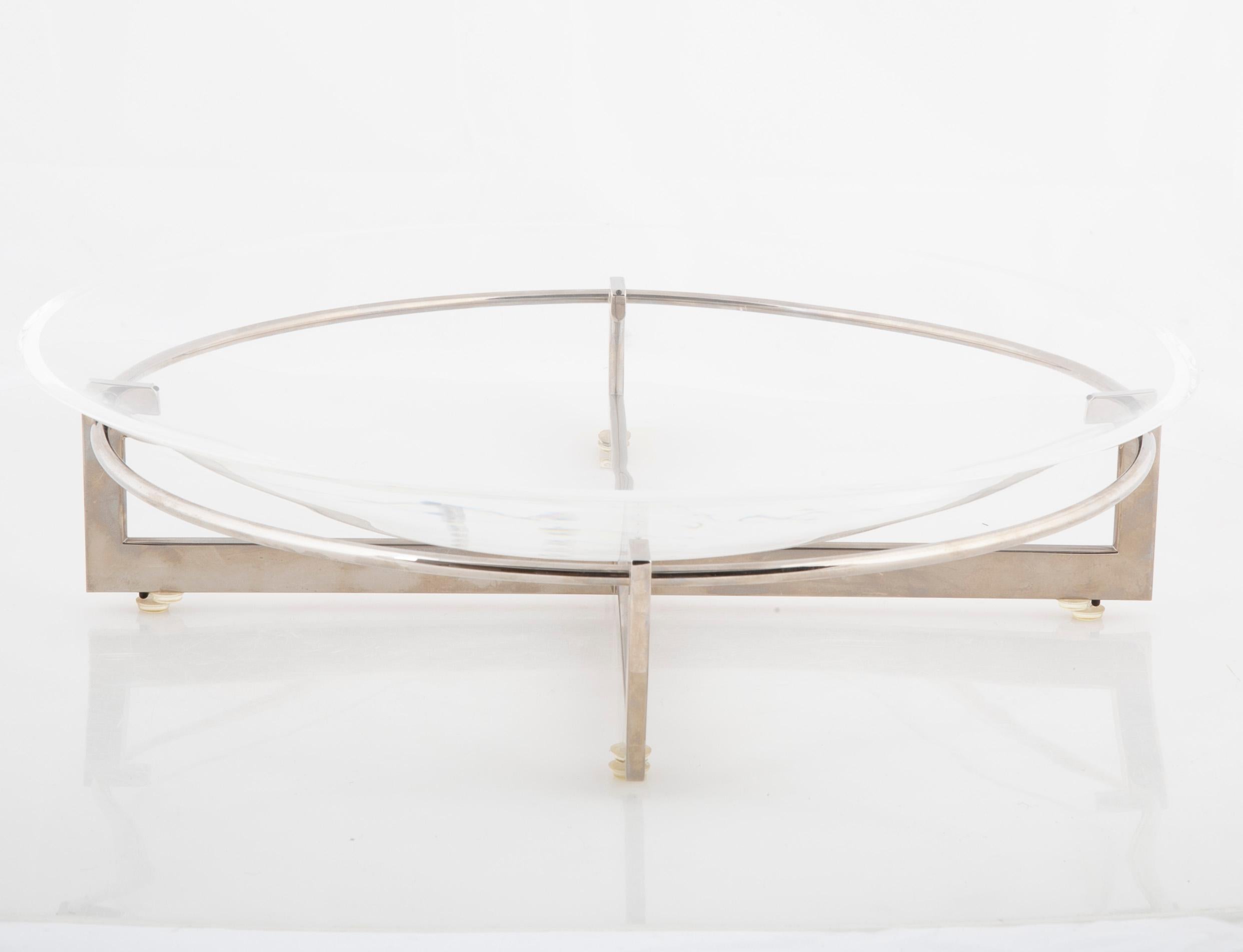 Steuben-Schale aus Glas und vernickelt, entworfen von Richard Meier (amerikanisch) im Angebot