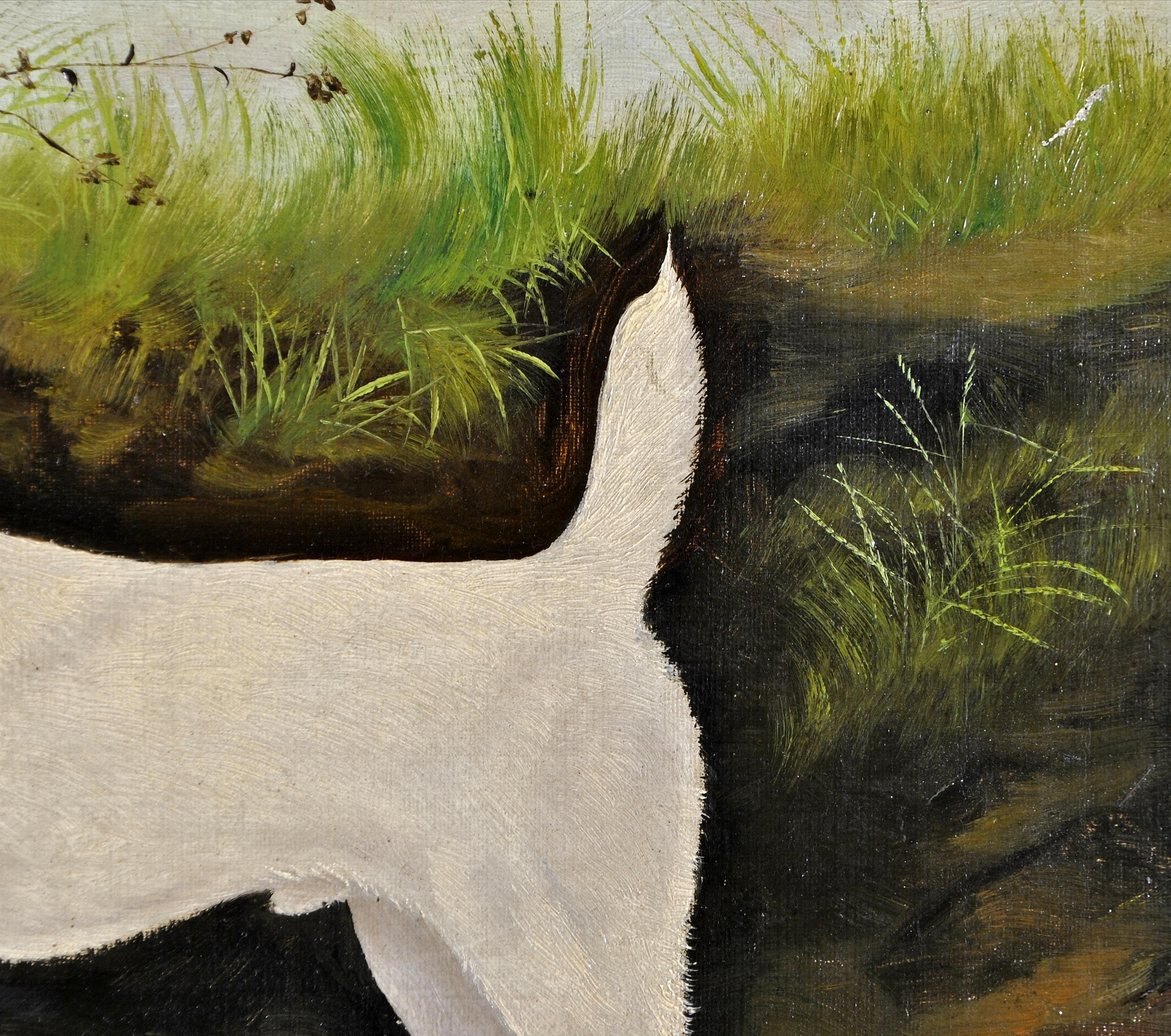 Terrier in einer Landschaft - Öl auf Leinwand Antikes Hundegemälde aus dem 19. Jahrhundert 2