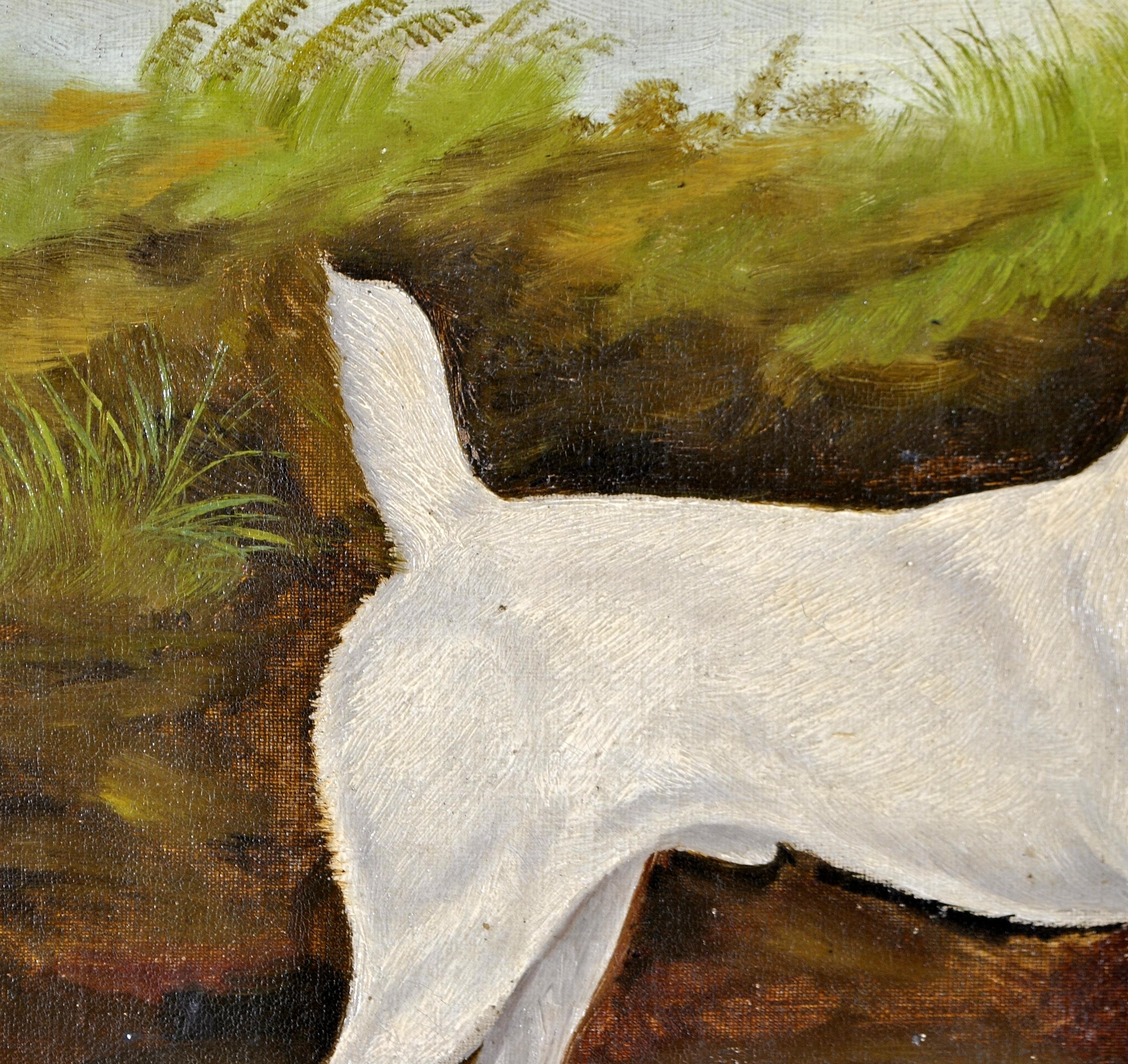 Terrier in einer Landschaft - Öl auf Leinwand Antikes Hundegemälde aus dem 19. Jahrhundert 3