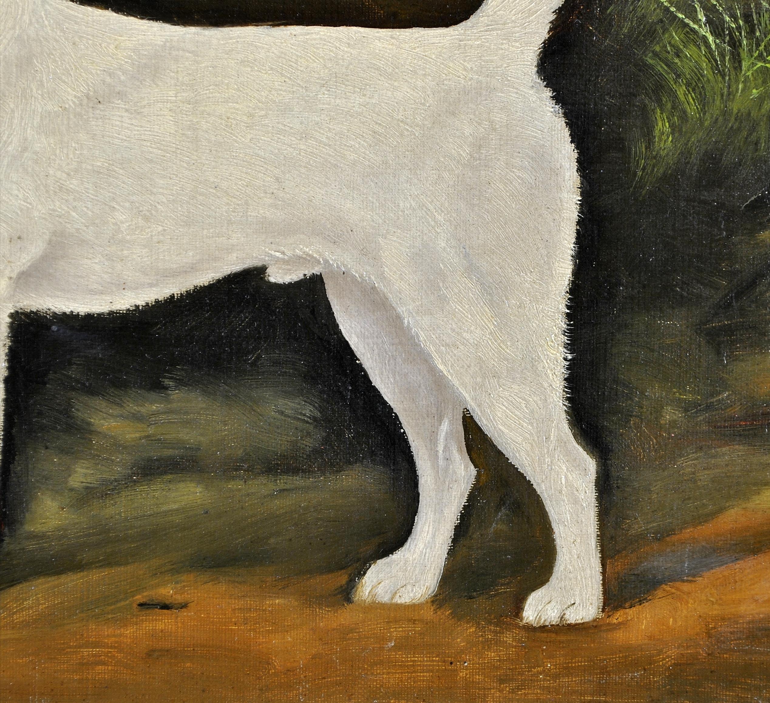 Terrier in einer Landschaft - Öl auf Leinwand Antikes Hundegemälde aus dem 19. Jahrhundert 3