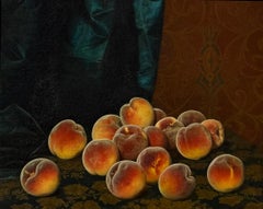 "Nature morte aux pêches sur une tapisserie", peinture à l'huile de William Mason Brown