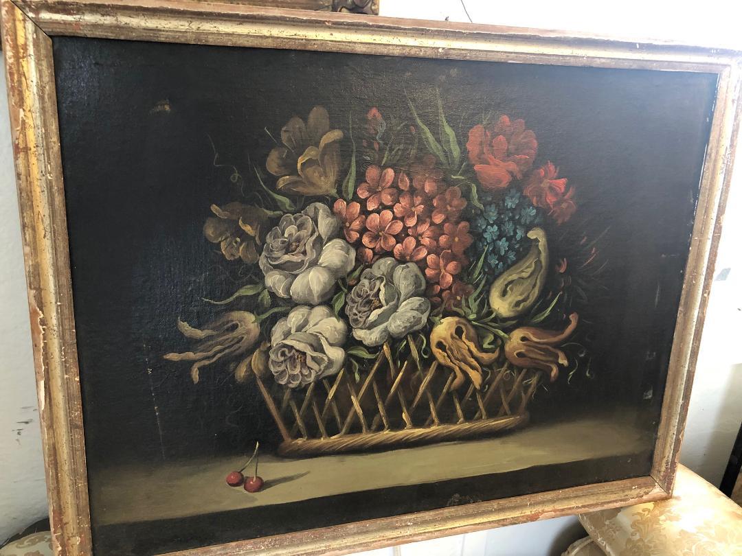 A Still Life Painting of a Basket of Flowers For Sale 2