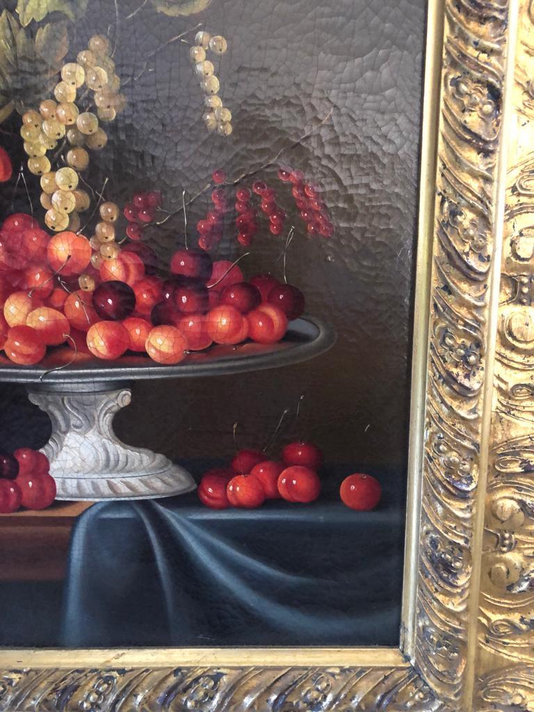 Italian Still Life Painting of a Bowl with Cherries and Berries