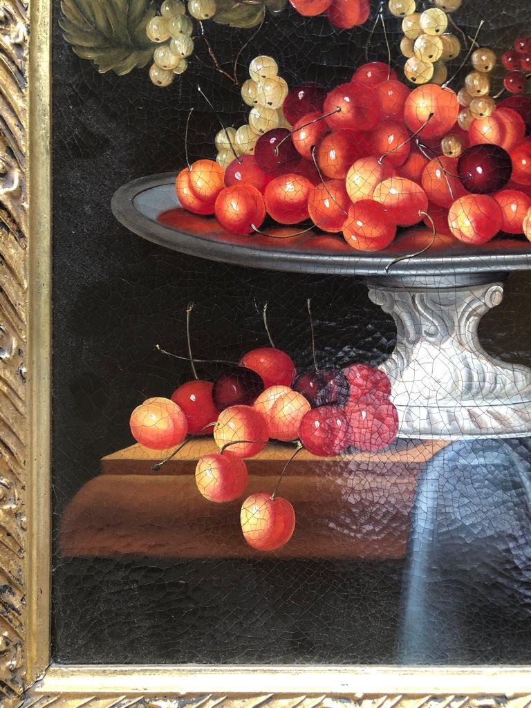 20th Century Still Life Painting of a Bowl with Cherries and Berries