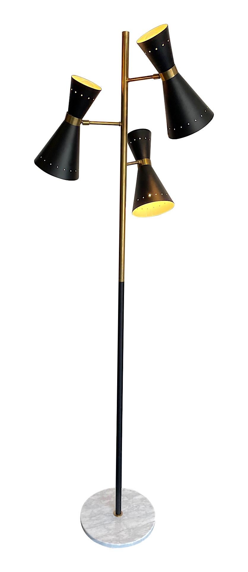 Stilnovo Style Brass and Black Lacquered Three Light Adjustable Floor Lamp 4