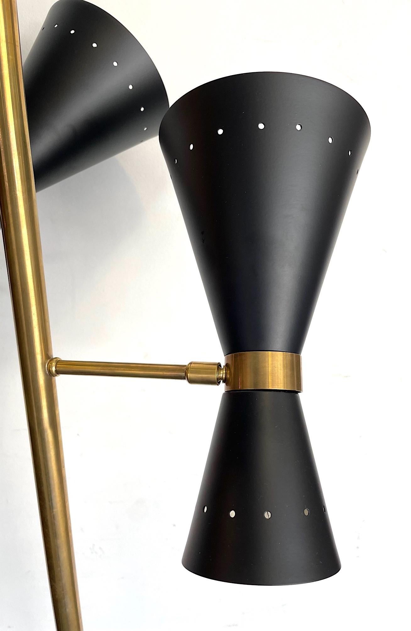 Stilnovo Style Brass and Black Lacquered Three Light Adjustable Floor Lamp 6