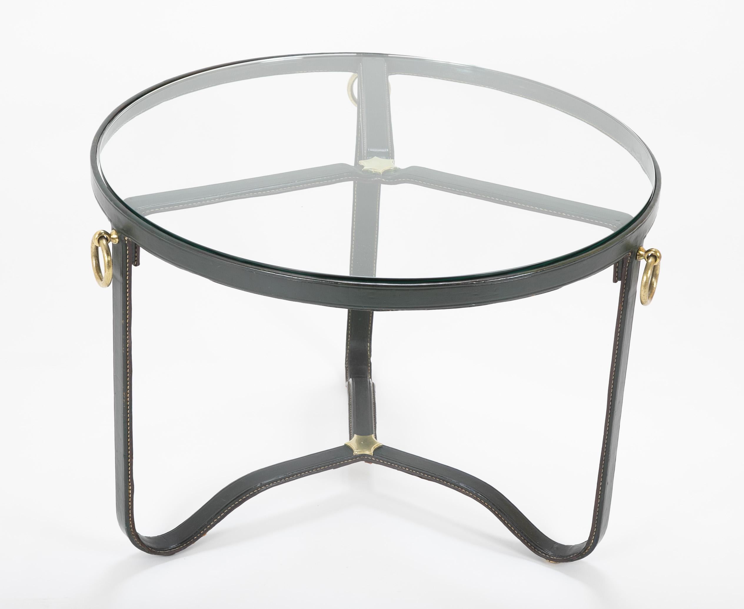 leather and brass coffee table