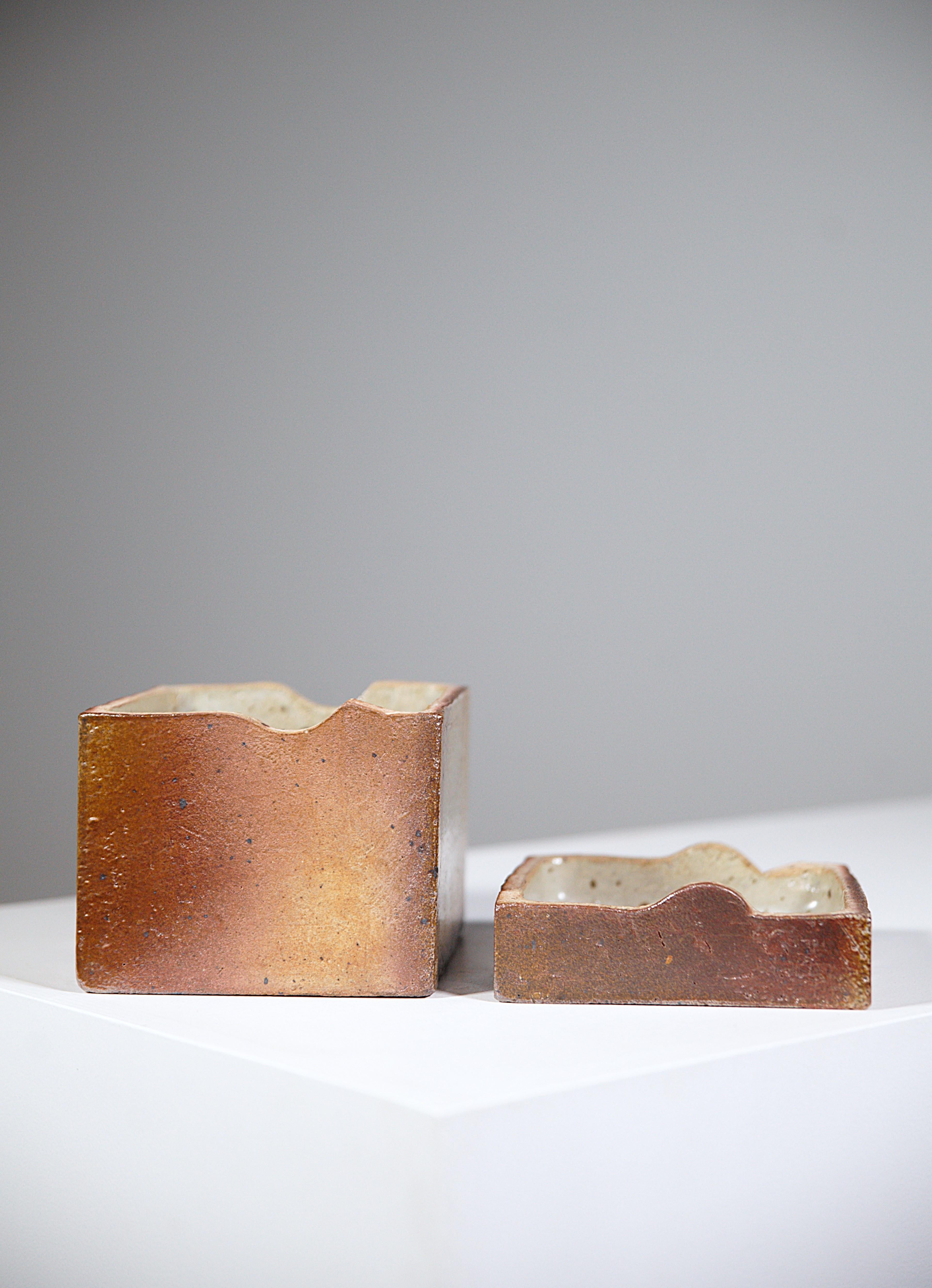 French A Stoneware Box by Barbara Delfosse La Borne France 1970's For Sale