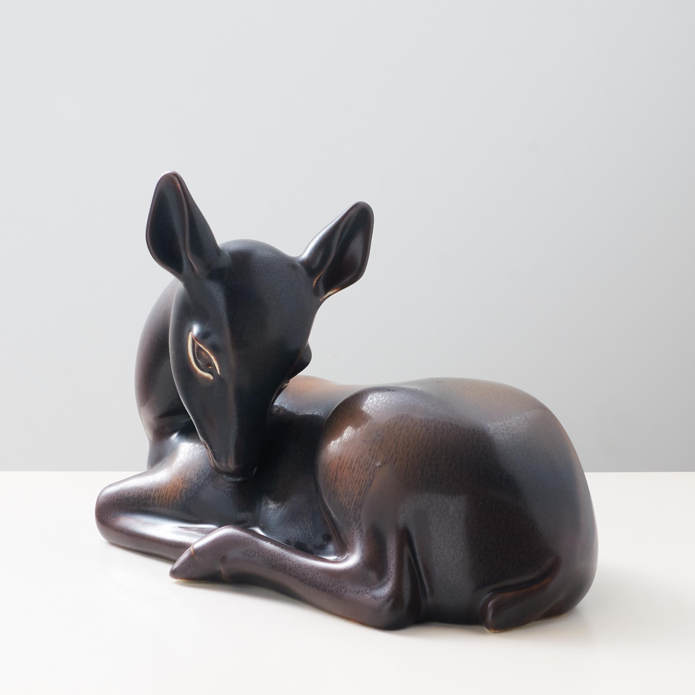 Modern A stoneware fawn by Gunnar Nylund For Sale