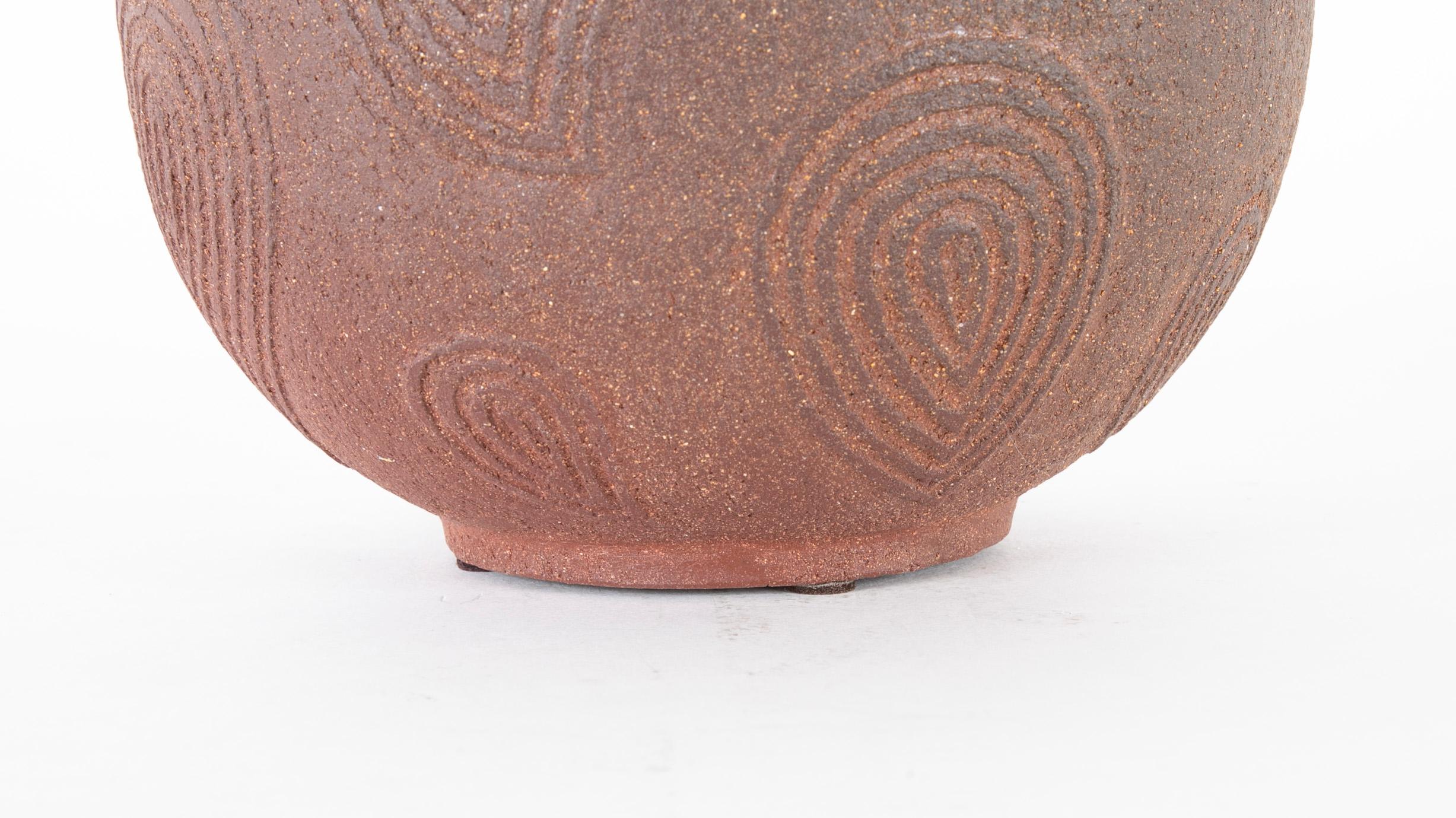 Mid-Century Modern Stoneware Vase by Axel Salto with Incised Paisley Form