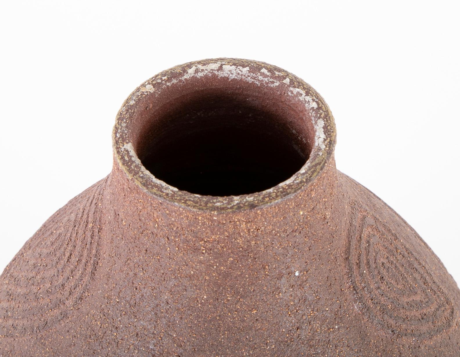 Stoneware Vase by Axel Salto with Incised Paisley Form In Good Condition In Stamford, CT