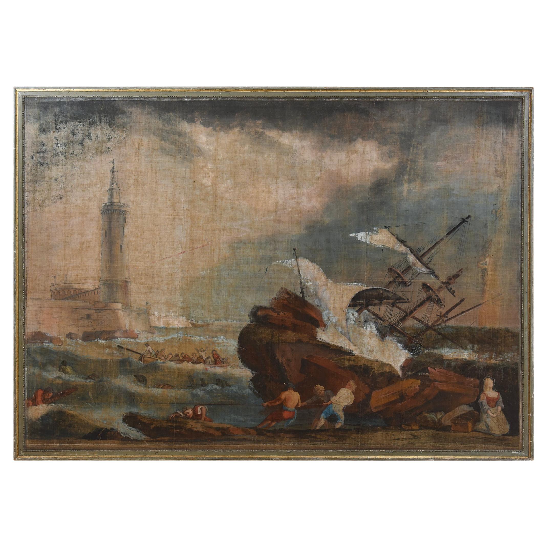 Quadro "Mare in tempesta" - Olio su tela della fine del XVIII secolo in vendita